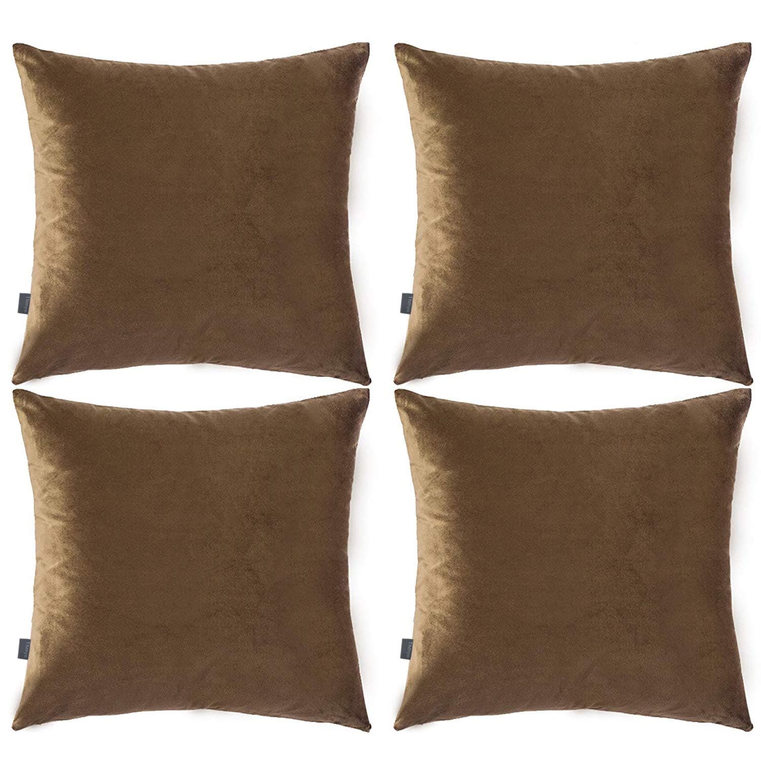 4 Pack Soft Velvet Cushion Covers,Comfortable Decorative Square Throw Pillow Covers for Sofa Bedroom Couch 18 x 18 Inch 45 x 45 cm(Cover Only,No Insert) (Khaki)