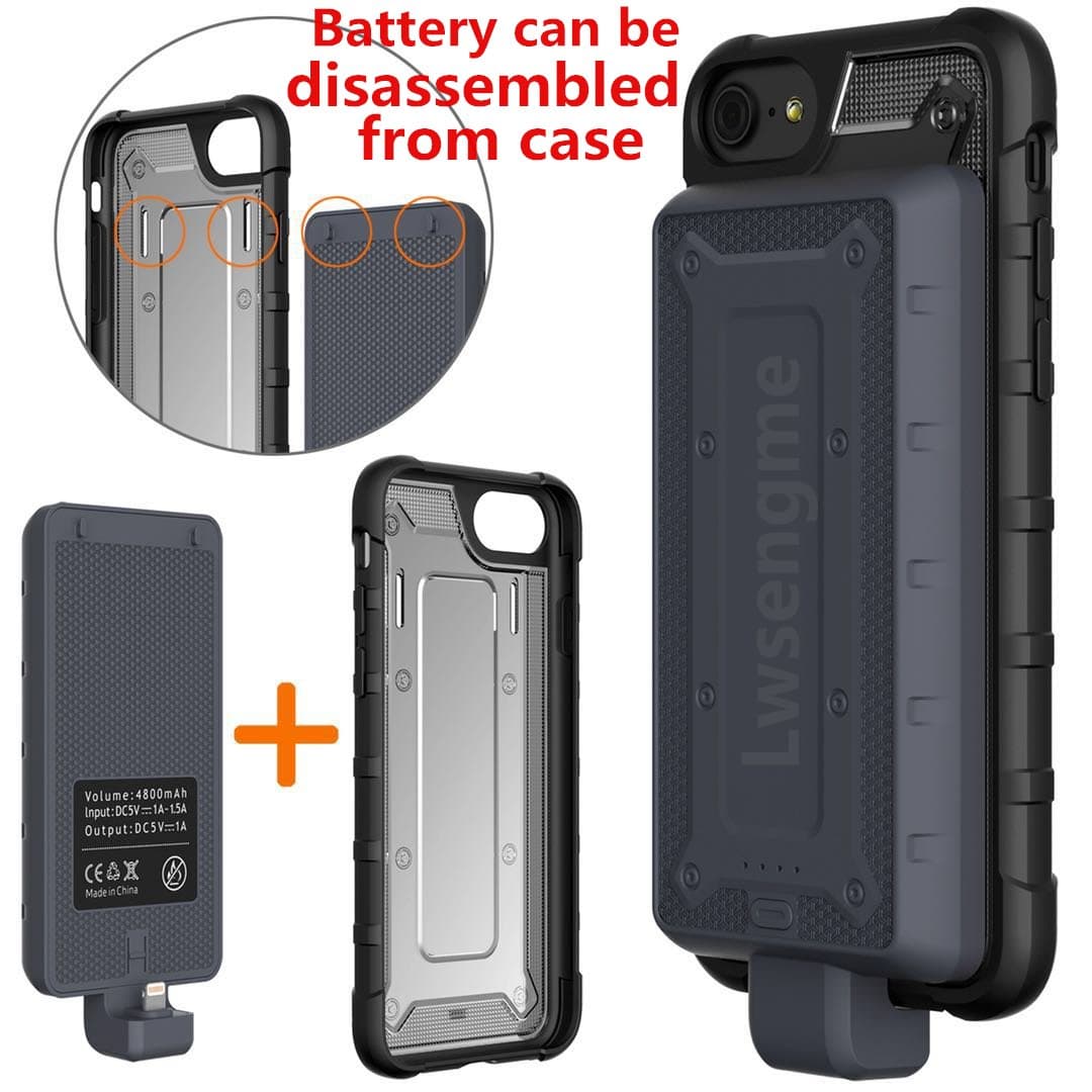 iPhone 6/6s/7/8 are in Common use Battery Case,Lwsengme Battery Charger Case-Detachable Battery&Case for iPhone6,6s,7,8(4.7 inch) Extra Battery with 4800mAh Capacity Case-Black(Battery-Gray)