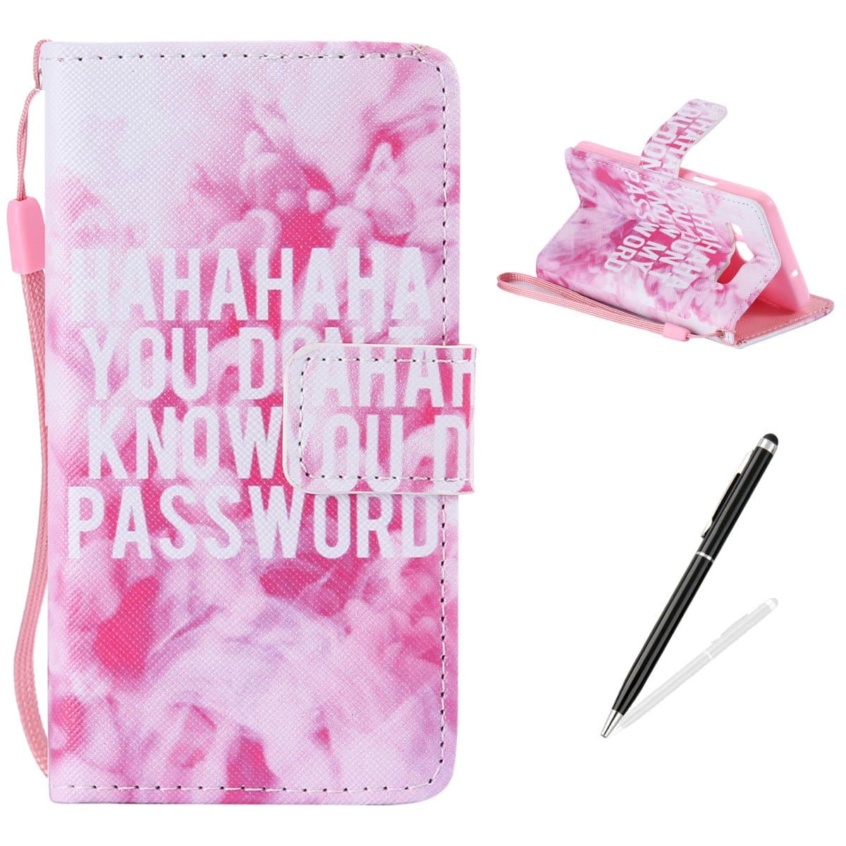 Feeltech Samsung Galaxy A3/A3 2015 Case PU Leather Flip Cover With Colourful Painting Pattern Folio Wallet Case Magnetic Closure Hybrid Kickstand With Stand Function Flip Protective Soft TPU Bumper Cover Case And Credit Card Holder With Hand Wrist Strip For Samsung Galaxy A3/A3 2015 BookStyle Shell Holster Protective Cover [Free 2 In 1 Stylus] - Beautiful Pink Clouds Pattern