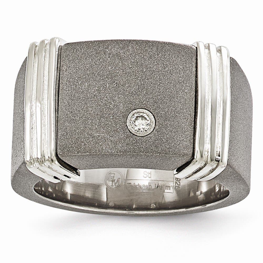 FB Jewels Solid Edward Mirell Titanium & Argentium Sterling Silver Diamond Signet Ring