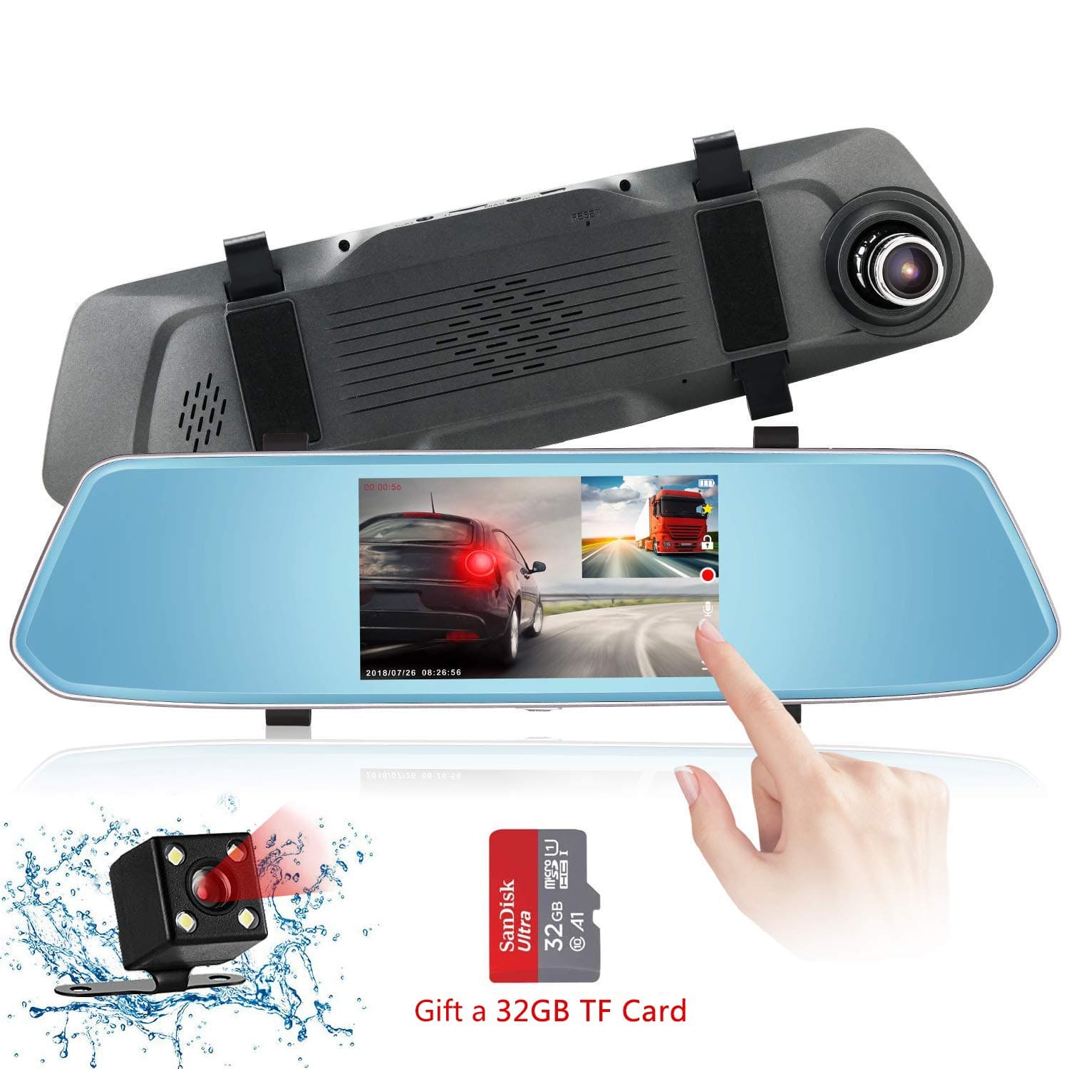Mirror Dash Cam 1080P HD 5 Inch Touch Screen Dash Camera Front and Rear Dash cam with G-Sensor, Night Vision, Reversing Camera, Parking Monitor 170° Wide Angle Video Recorder