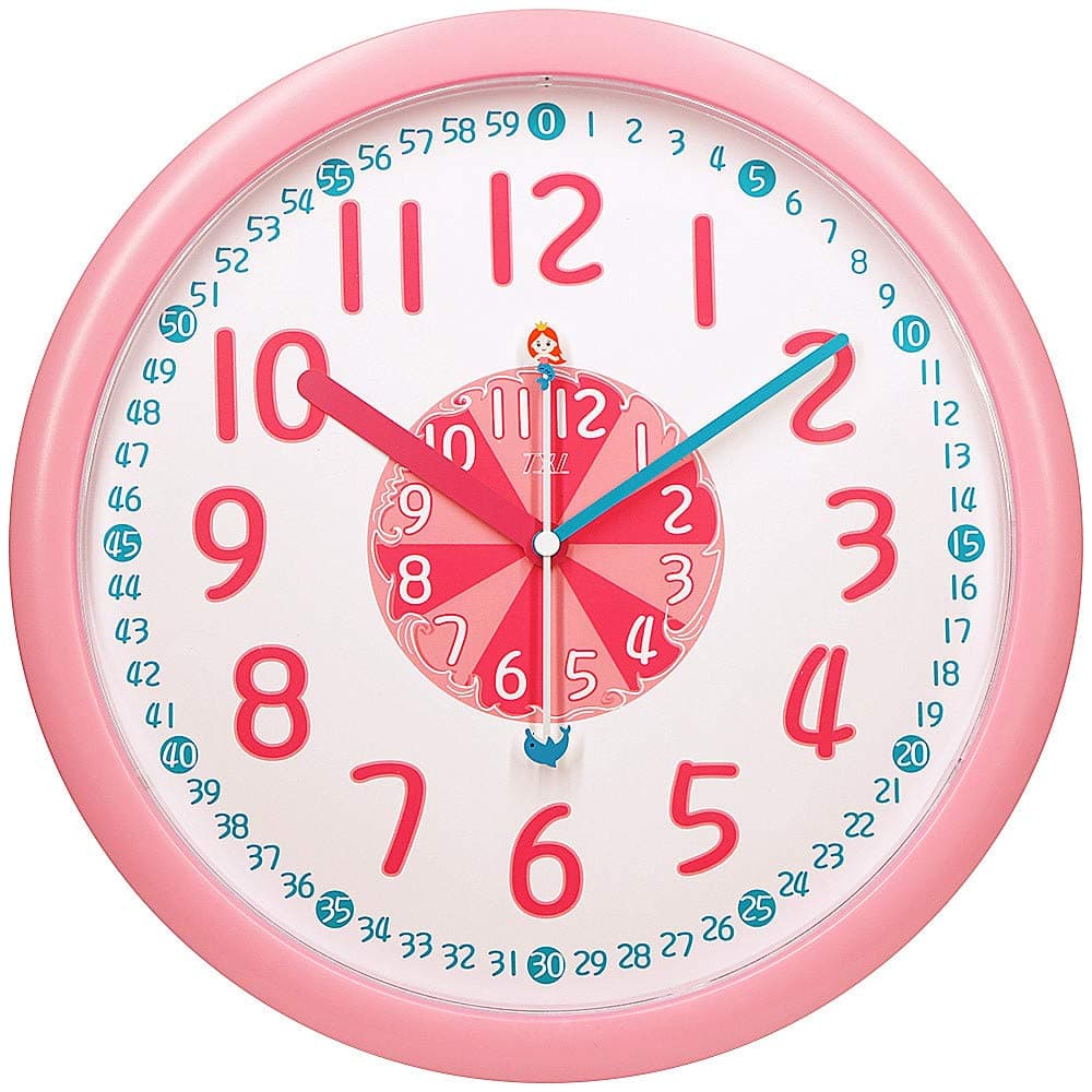 TXL Kids Teaching Wall Clock Silent 12" Large Educational Wall Clocks Learning Time Faster and Fun for Toddler/Preschooler/Bedroom/Classroom/School, Perfect for Parents/Teachers to Teach-Pink