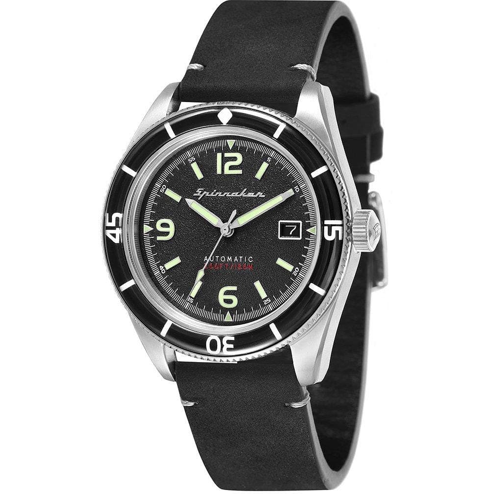 Fleuss Men's Automatic 3 Hands Watch with Black Dial and Black Genuine Leather Strap - SP-5055-02