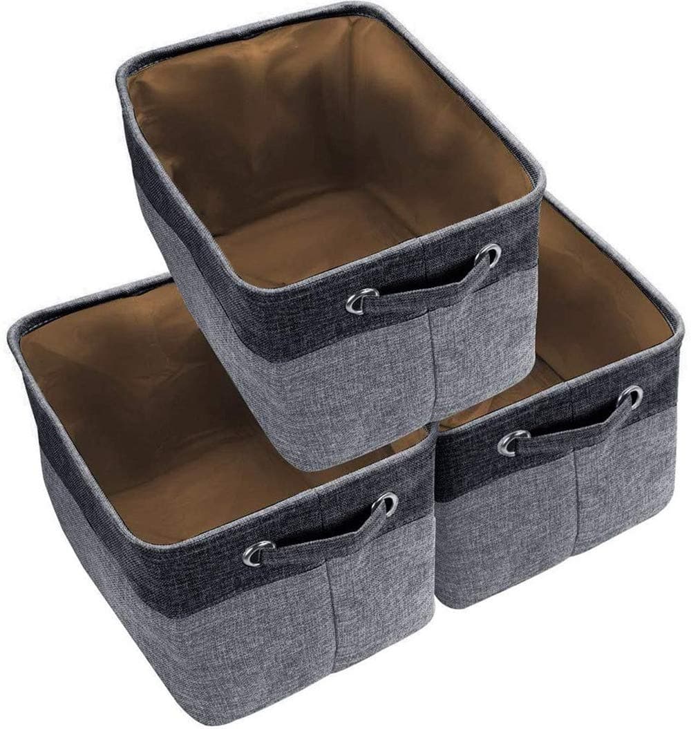 Storage Basket Bin Set [3-Pack] Storage Cube Box Foldable Canvas Fabric Collapsible Organizer With Handles For Home Office Closet (Black)