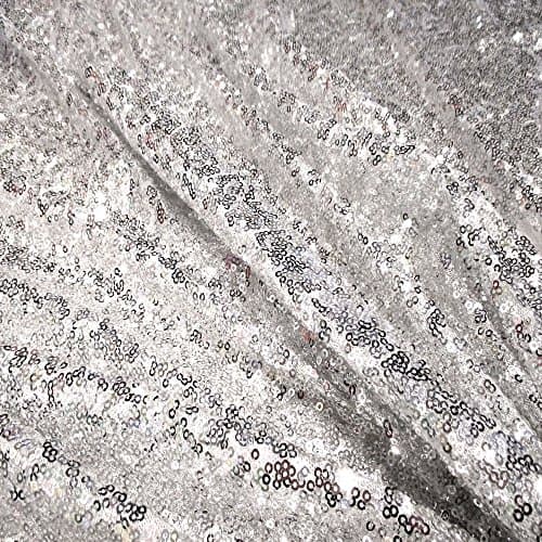 Solid Silver Mini Sequins on White 2 Way Stretch Mesh Fabric 55 Inch Wide by The Yard JN00362