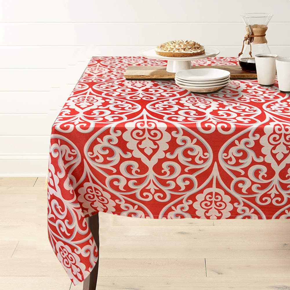 Gravan Rectangle Polyester Tablecloth Vintage Printed and Spill Proof Table Cover for Home and Kitchen (Red and White, 60x84 Inch)