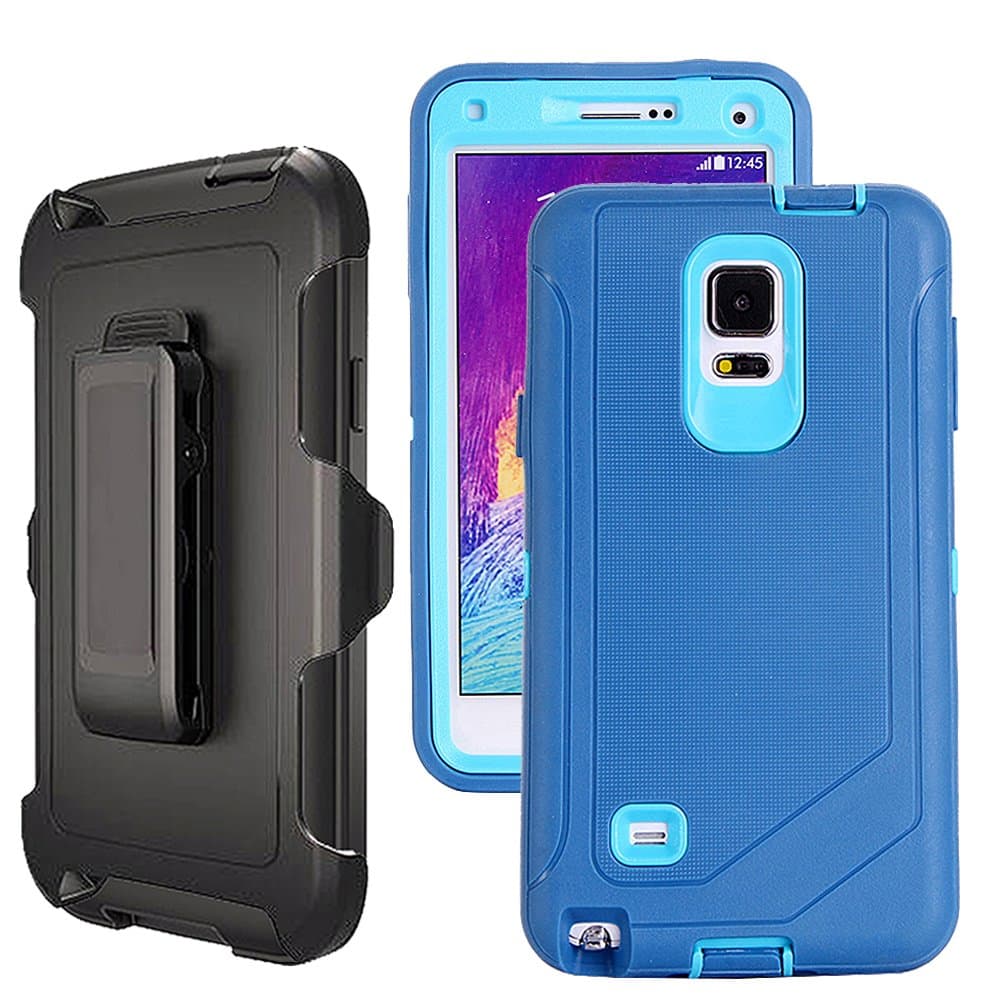 Galaxy Note 4 Case Heavy Duty,Harsel Defender Shockproof Bumper Dustproof Dropproof 3 Layer Rugged Protective Shell Case w/ Built-in Screen Protector & Belt-clip for Samsung Galaxy Note 4 (Skyblue)