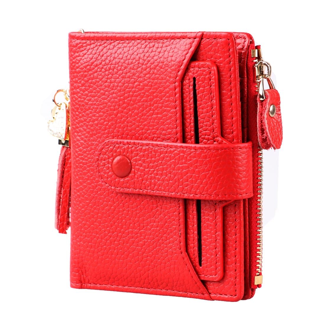 Womens Bifold Genuine Leather Wallet RFID Blocking Removable ID Window Card Holder (Red)
