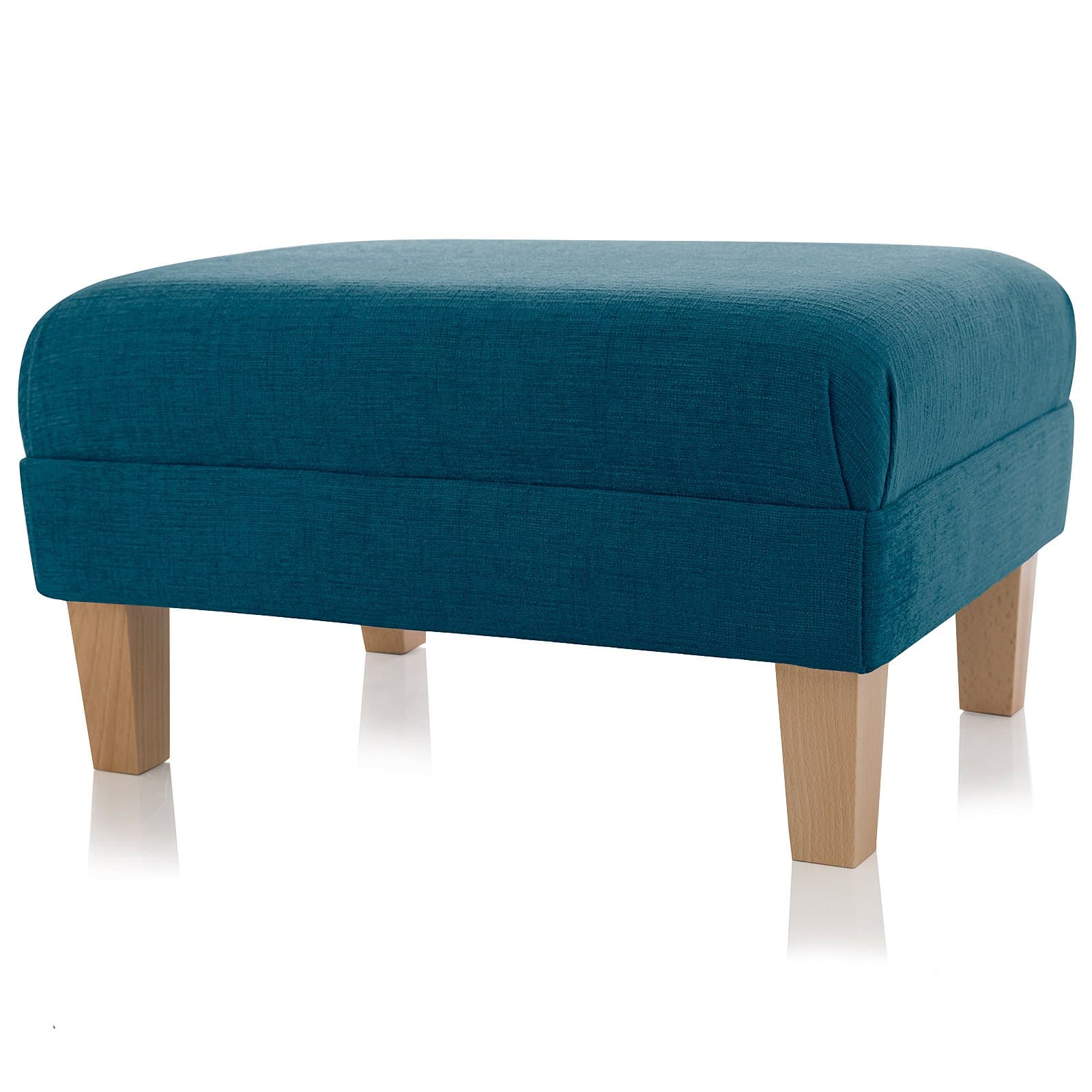 Vale Footstools Rectangular Footstool, Chenille Fabric Footrest With Real Wood Legs (Small 32x24x27cm (LxWxH), Teal/Natural)