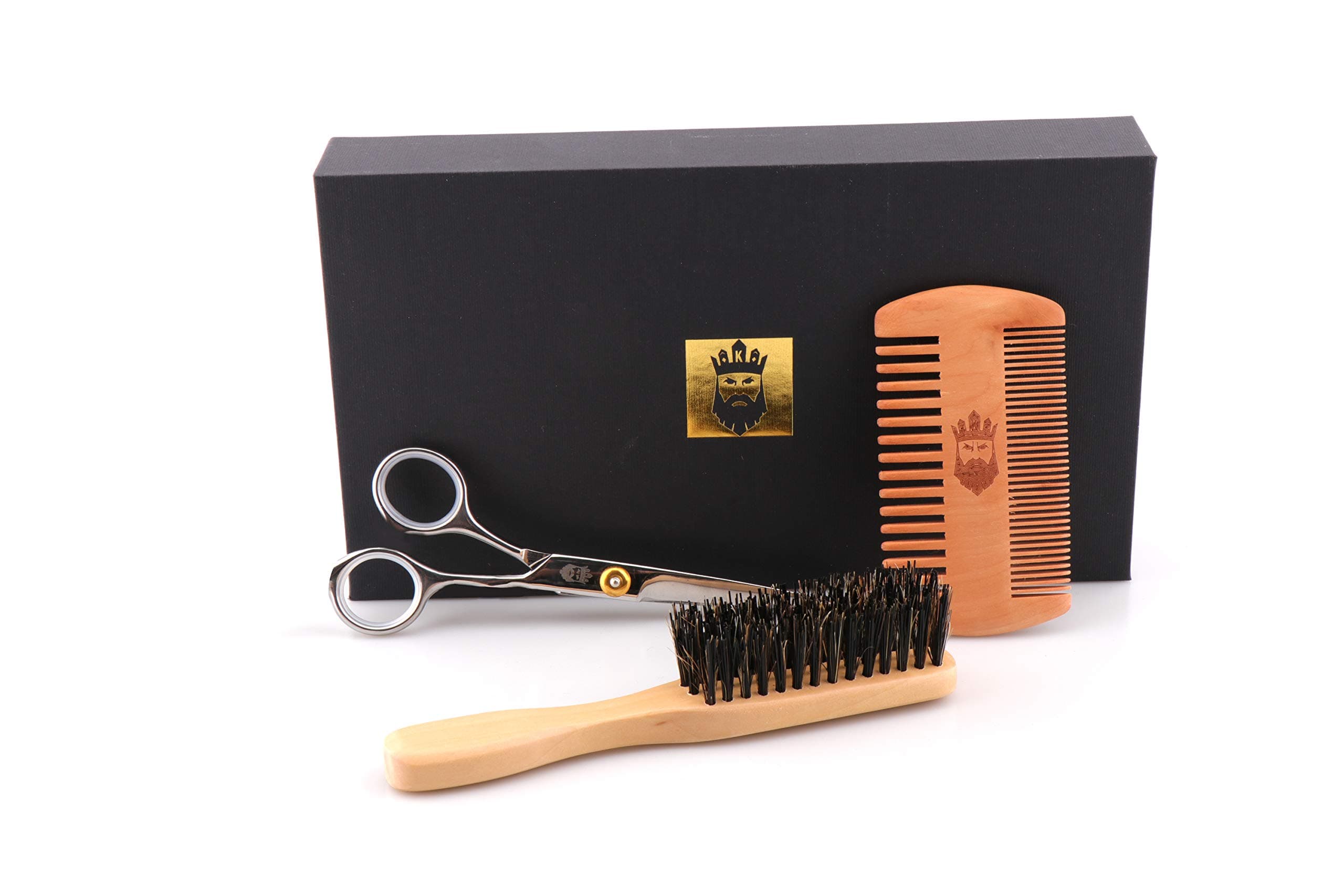 Beard Grooming Kit-3 in 1 Beard Trimming Set with Beard Brush,Beard Comb,Beard Scissors for Men