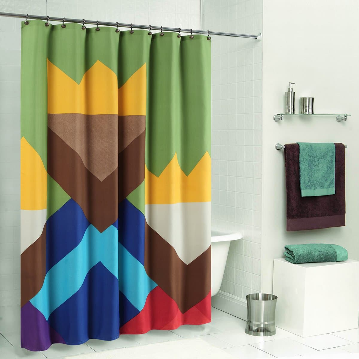 DS CURTAIN Color Blocking Monogram Waterproof Duck Polyester Fabric Printed Shower Curtain for Bathroom,Small 62" W x Extra 78" H