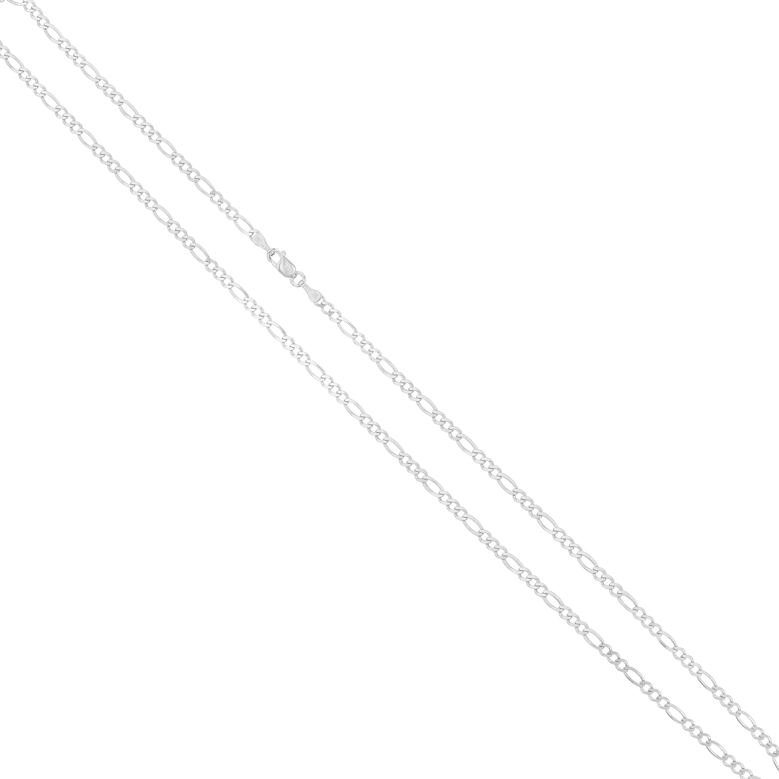 Joule Shop 10K Solid White Gold 3mm Figaro Link Chain Necklace, 16-24"
