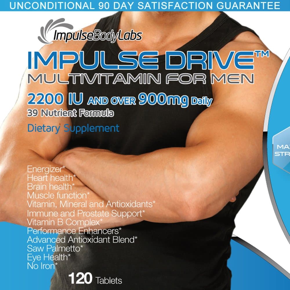 Advanced Multivitamin for Men. Vitamin C, D, E, B1, B2, B3, B12, Calcium, Thiamin, Riboflavin, Niacin, Saw Palmetto, Echinacea, Spirulina, etc. 2200IU 900mg 33 Nutrients. 120 Tablets. USA.