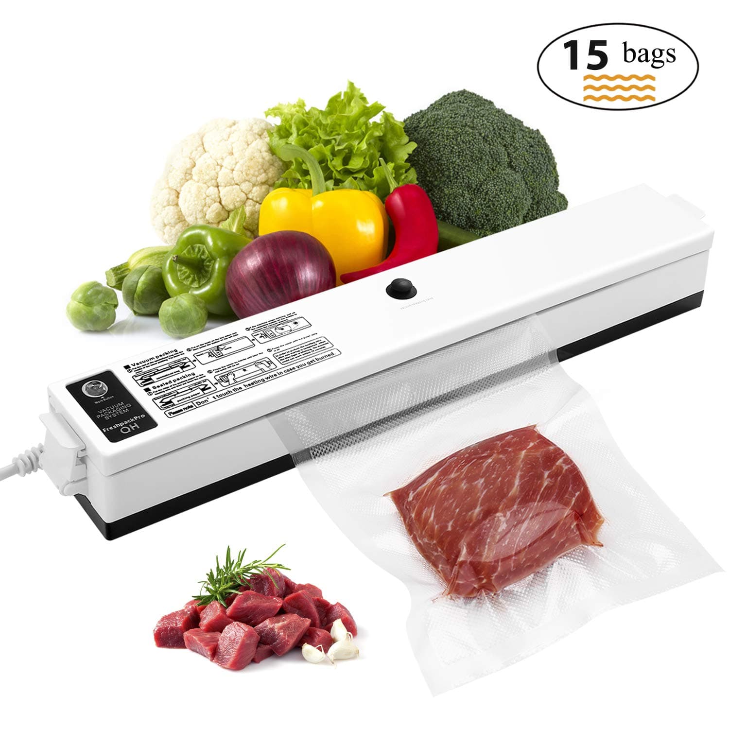 Vacuum Sealer, Etrigger Automatic Vacuum Sealing Machine for Both Dried and Wet Fresh Food, Suitable for Camping and Home Use(Provide 15pcs Vacuum Sealer Bags of 20 × 25cm)