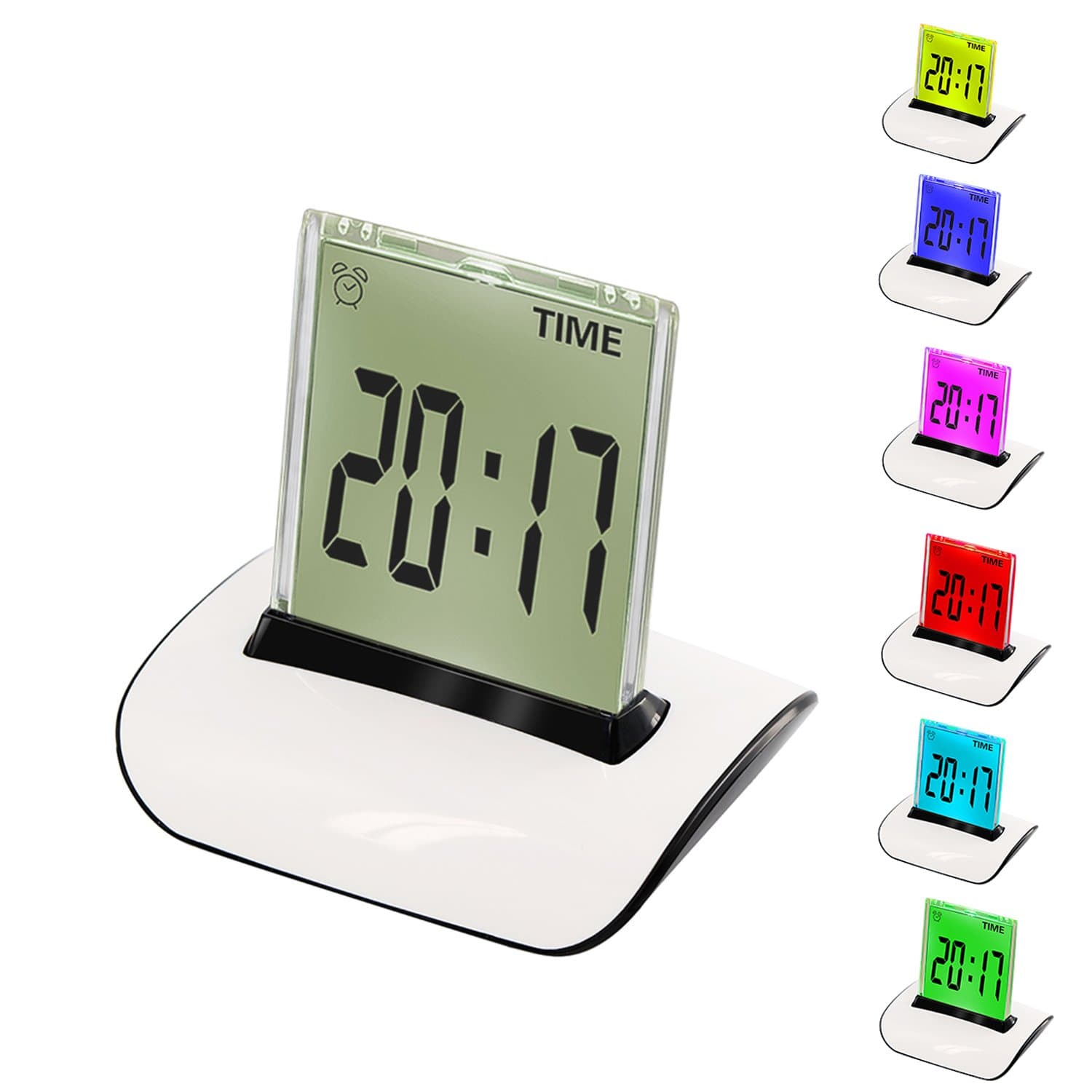 CIGERA Color Changing Digital Alarm Clock with Wake-Up Light,Indoor Temperature,Calendar,Snooze and Timer,Battery Operated,White