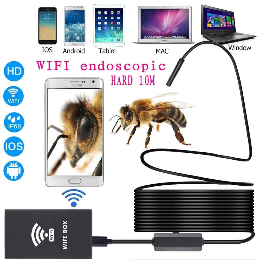 Kanavano hardwire Wireless Endoscope Electronic WIFI Digital Microscope Work for iphone x8(iOS) Android Smartphone Mobile Phone and Windows PC 2 megapixel hd WIFI8MM1M 2M 5M 10M (WIFI 8MM-10m hard)