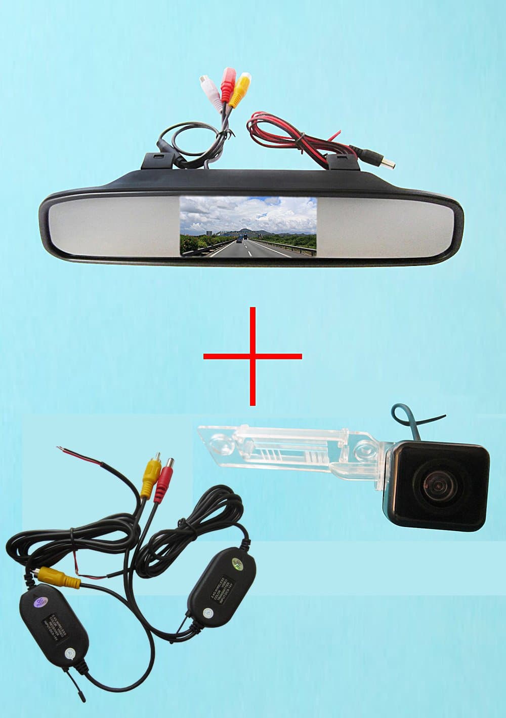 FUWAY Wireless CCD Car Rear View Reverse Camera for VW Caddy Jetta Sagitar Passat Golf, with 4.3 Inch Color LCD TFT Rear View Mirror Monitor Screen