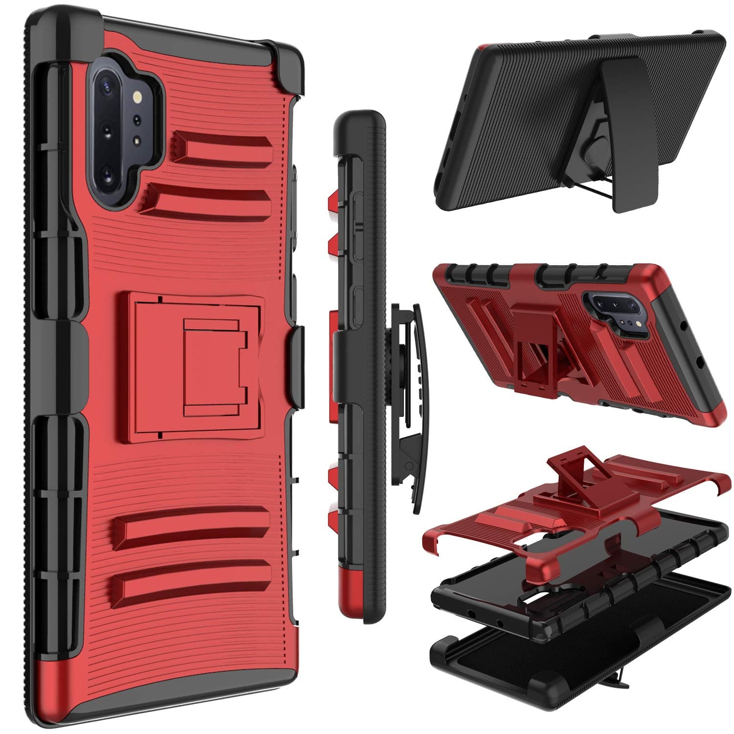 Galaxy Note 10 Plus Case, Yunerz Heavy Duty Shockproof Full-Body Protective Hybrid Case Cover with Swivel Belt Clip and Kickstand for Samsung Galaxy Note 10+/10 Plus/10+ 5G/10 Pro 6.8inch(red)