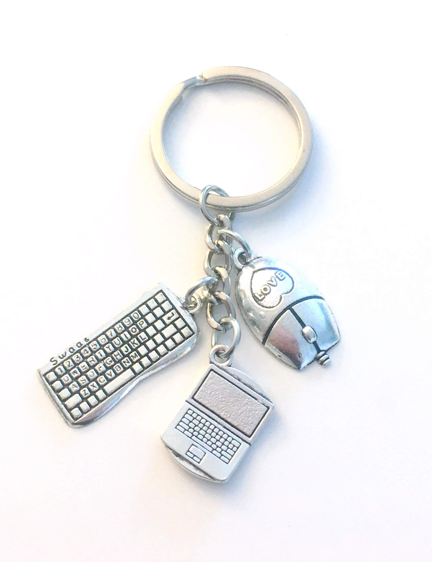 Computer Keychain, Laptop Gift for Techie, Computer Technician Key Chain, Tech Present, Daughter, Son, Grandson, Granddaughter, Niece, College, University, High School, Junior, Mouse Keyboard Mice