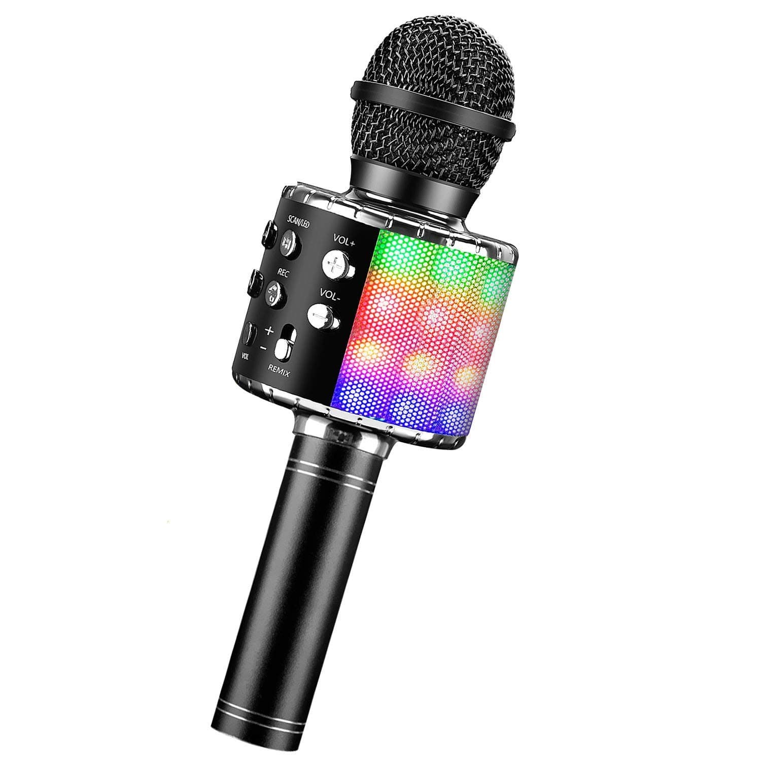 Karaoke Microphone, ShinePick 4 in 1 Wireless Bluetooth Microphone, Dancing LED Lights Portable Speaker Karaoke Machine, Home KTV with Record Function, Compatible with Android iOS Devices (Black)