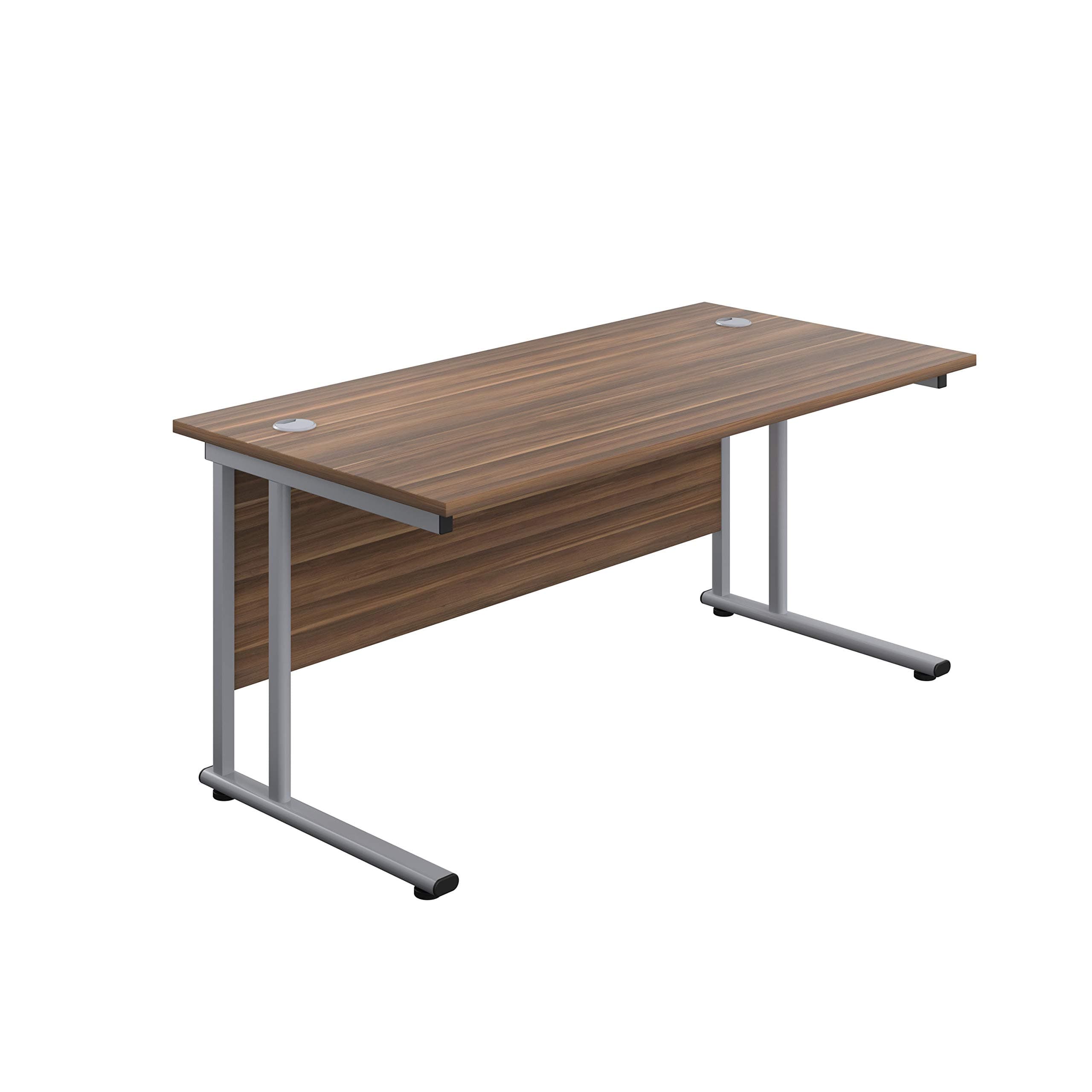 Office Hippo Heavy Duty Rectangular Cantilever Office Desk, Home Office Desk, Office Table, Integrated Cable Ports, PC Desk For Office or Home, 5 Yr Wty - Silver Frame/Dark Walnut Top, 180cm x 80cm