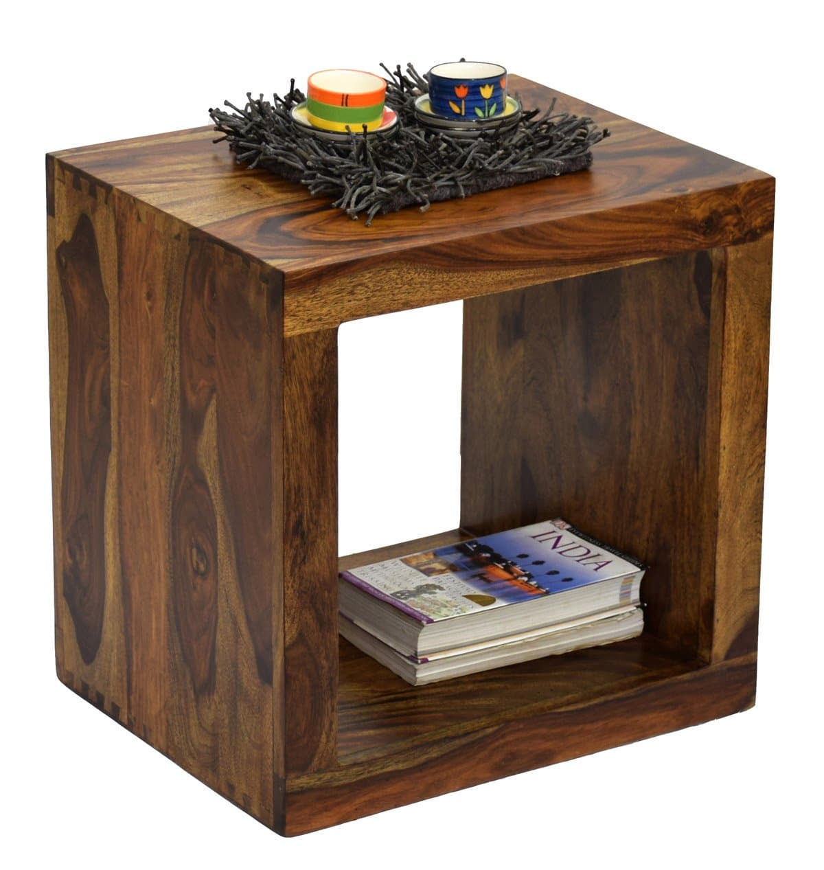 Daintree Cubo End Table (Lacquer Finish, Natural Teak)