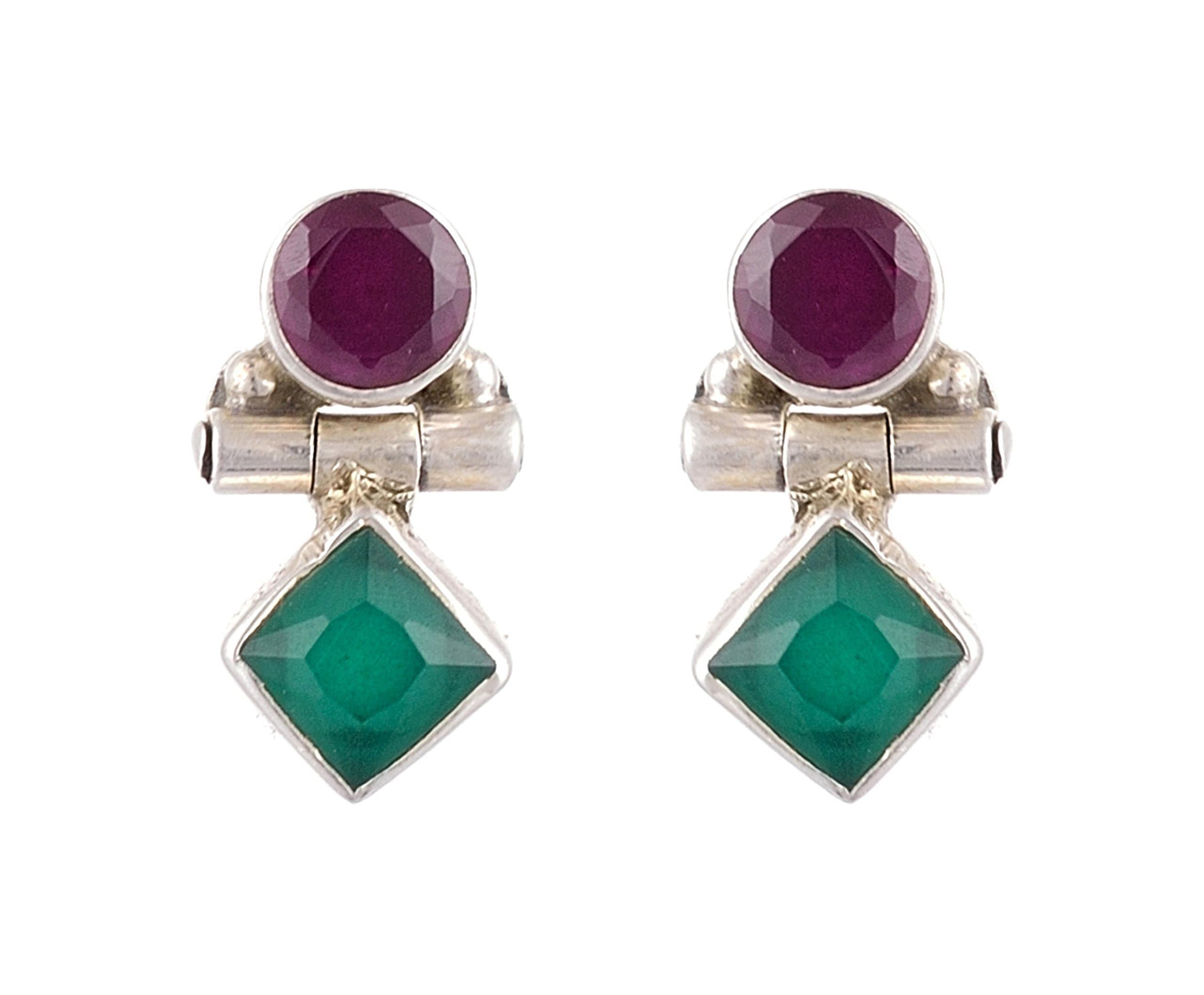 Green 92.5 Sterling Silver Work Wear Ruby Emerald Drop Earrings for Women