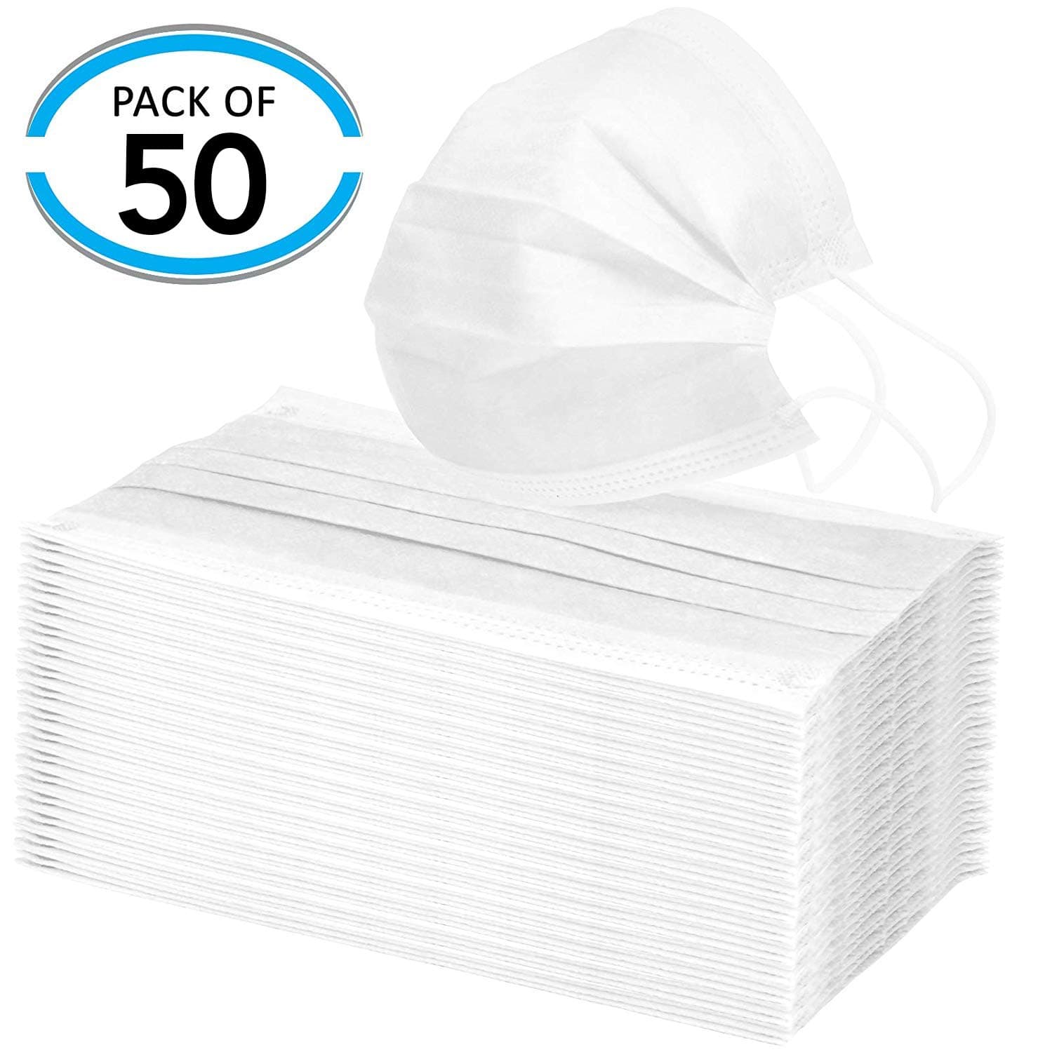 50 Count Luxton Disposable Face Mask with Elastic Ear Loop - Breathable Surgical Mask