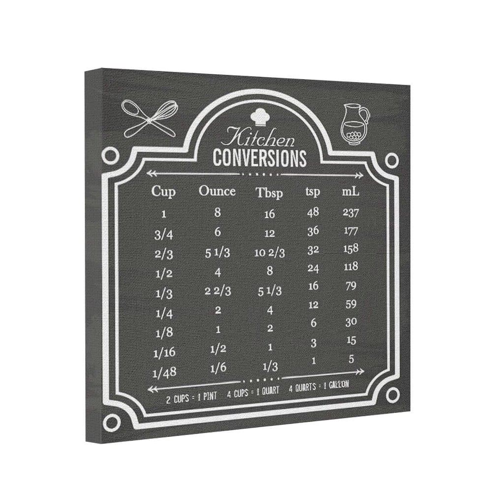 Yolana Stylish Chalkboard Kitchen Conversion Chart Gallery Wrapped Canvas Baking Wall Art Canvas Prints