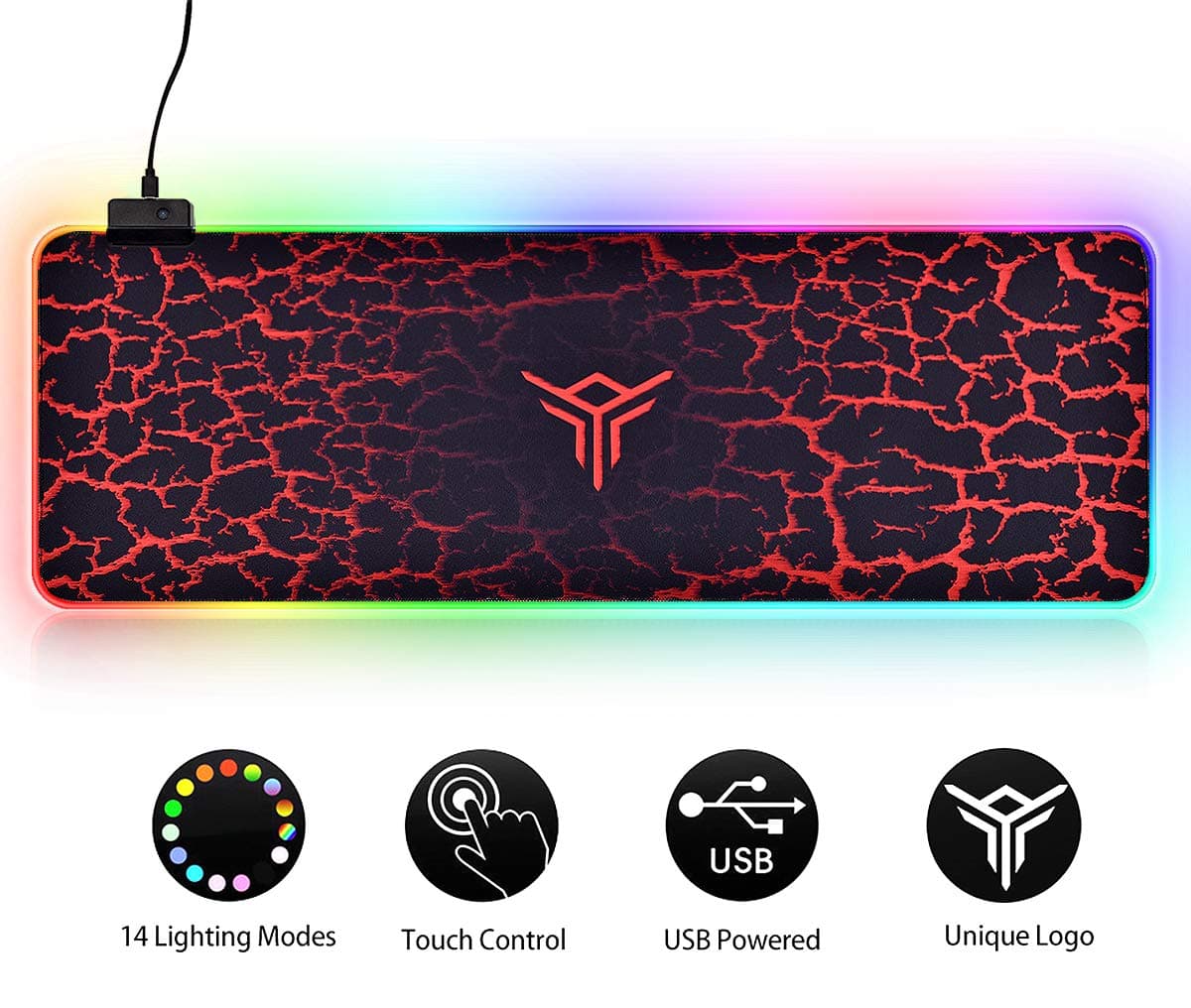 Extra Large RGB Mousepad with 14 LED Lighting Modes and Non-Slip Rubber Base for Gaming, Office Working (Red)