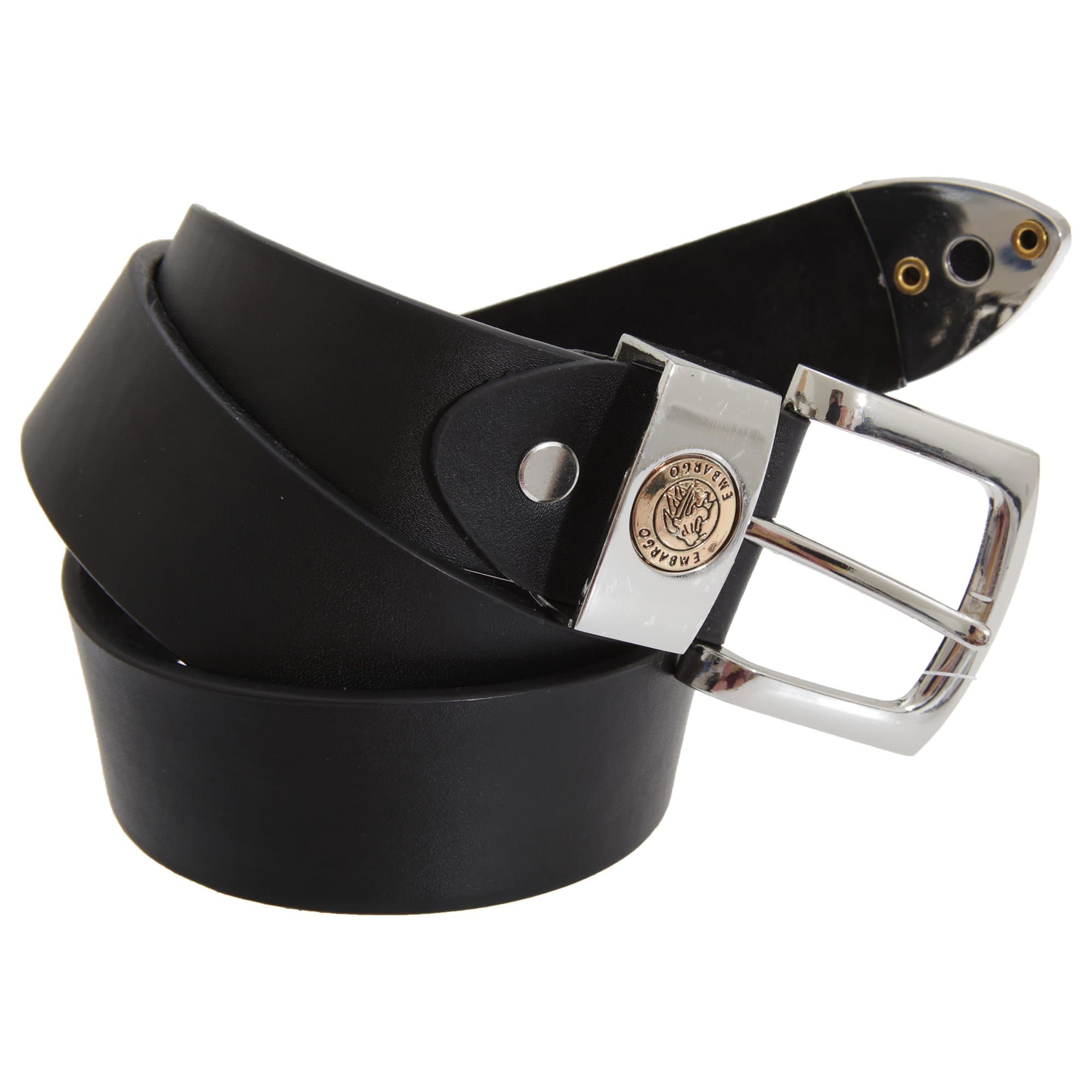 Embargo Mens 1.5 Inch Plain Leather Lined Belt With Square Metal Buckle (X Large) (Black)