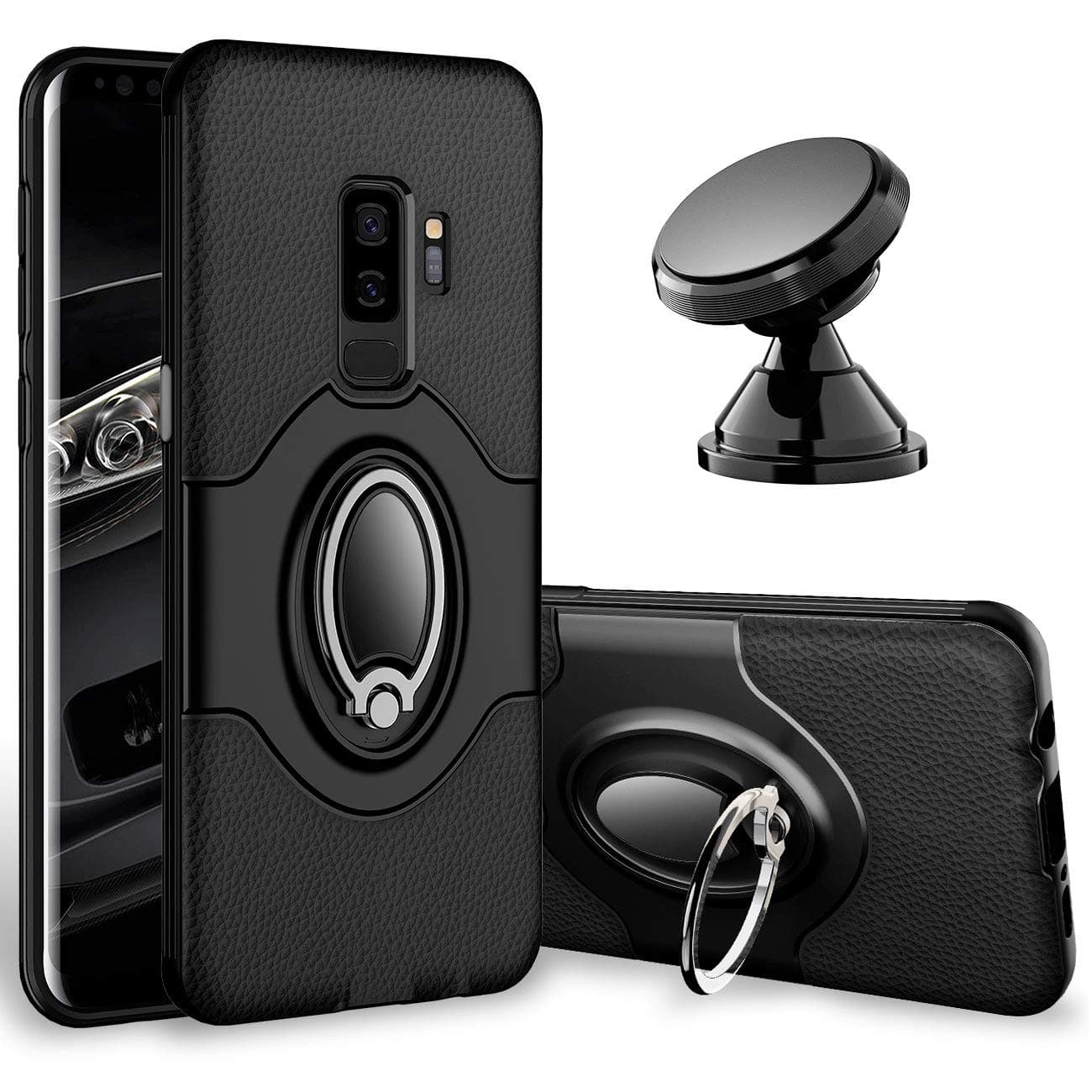 Samsung Galaxy S9 Plus Case - eSamcore Ring Holder Kickstand Cases + Dashboard Magnetic Phone Car Mount [Black]