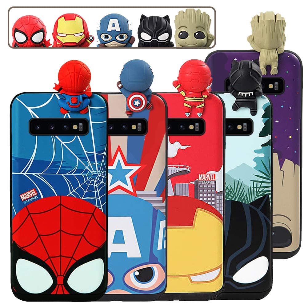 for Galaxy S10 Plus Case, Marvel Character Design Case: with Cute Figure Doll, Hard PC Cover Protective Case, Card Holder Slide Cover Bumper Phone Case