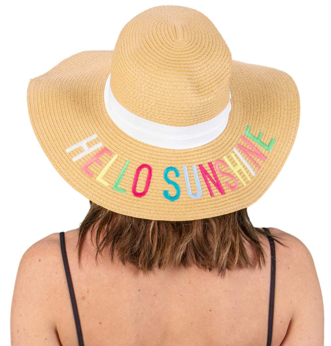 Funky Junque Women’s UPF 50 Bold Cursive Embroidered Adjustable Beach Floppy Sun Hat
