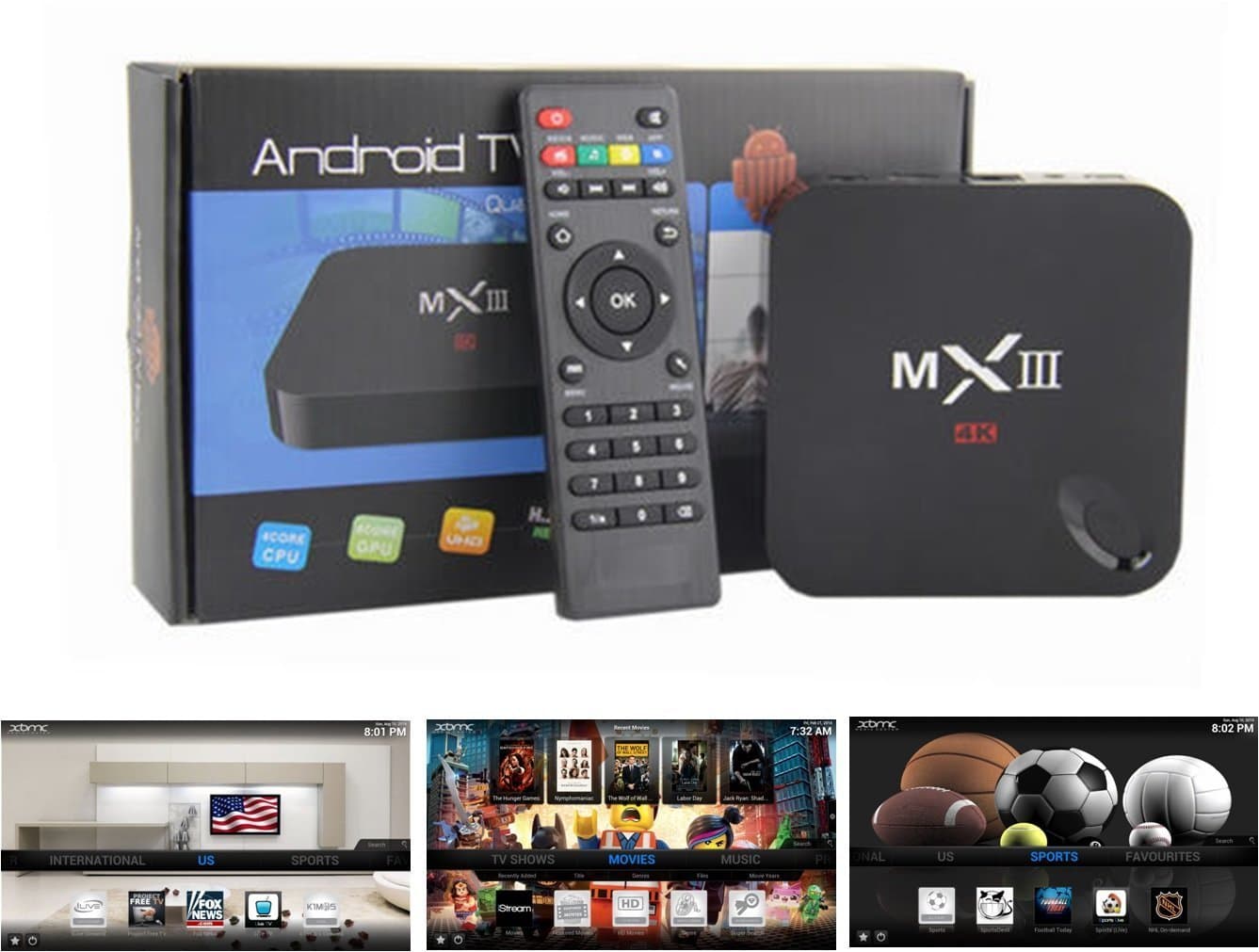 MX III Android 4.4 MX3 TV Box Amlogic S802 Quad Core XBMC 1G/8G 4K Fullly Rooted - 3D-HD Blu-ray Streaming Media Player Dual 2.4/5GHz WiFi Bluetooth DLNA Airplay - All in one Entertainment System