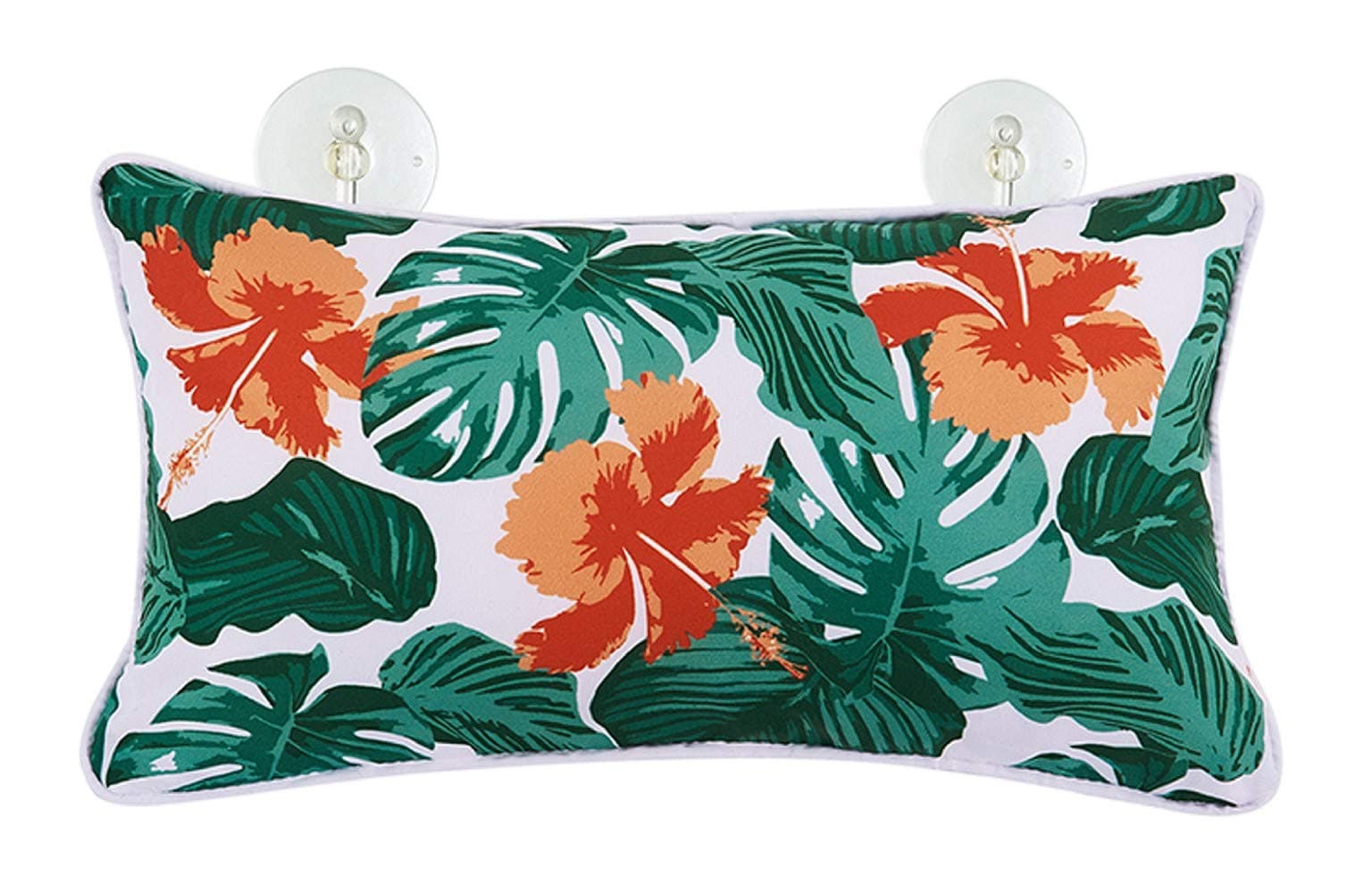 AQUALONA Bath Pillow – Soft, Comfortable Support for Head and Neck – Strong Non-Slip Suction Cups Keep Bathtub Pillow Firmly in Place – Tropical Leaf Design, Multi Colour