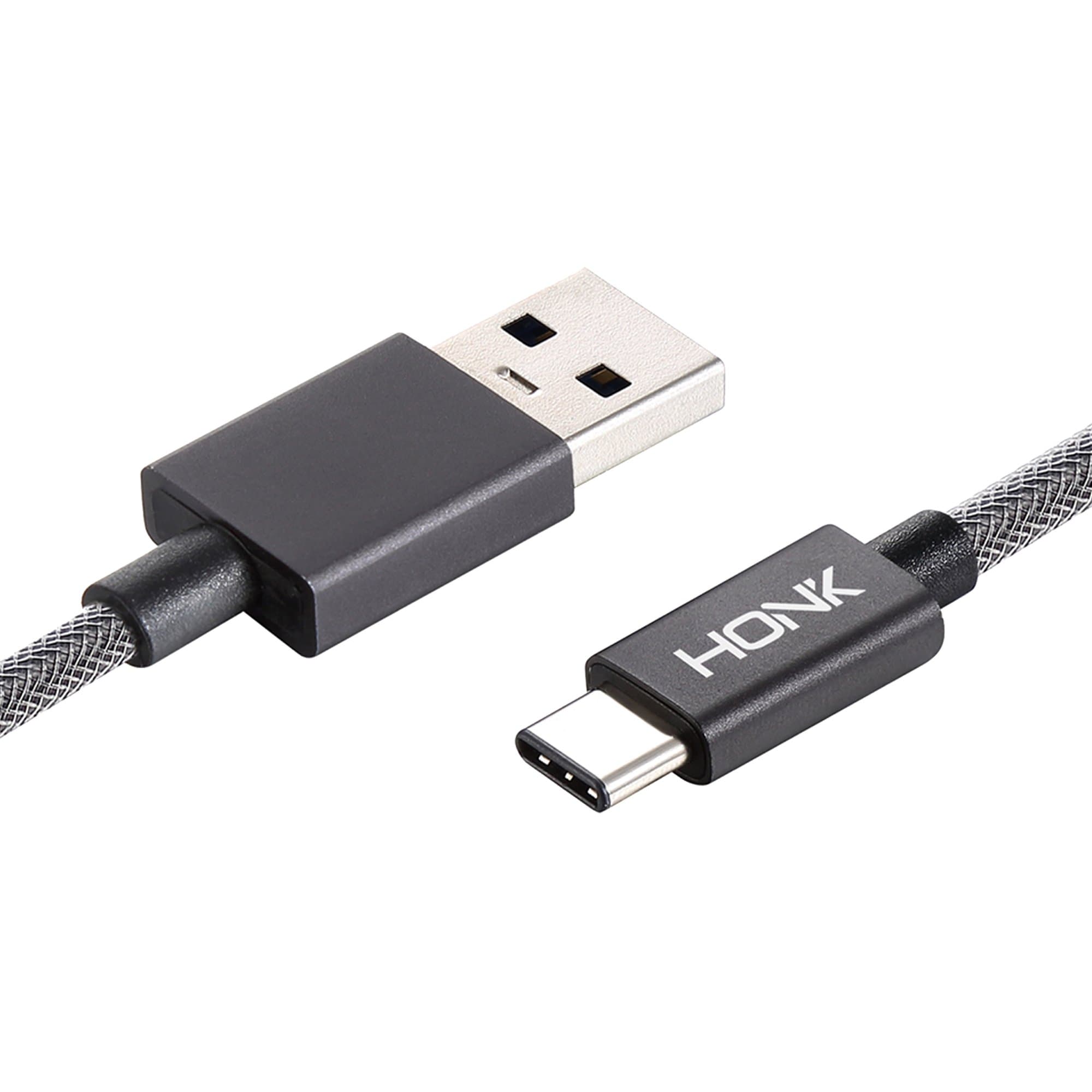 Type C to USB A 3.0 Cable 1M (3.3 ft) - High Speed Data-Transfer, Quick Charging & Sync - Ultra-Durable Nylon Braided Cord Supports all USB-C Devices - Space-Gray by HONK