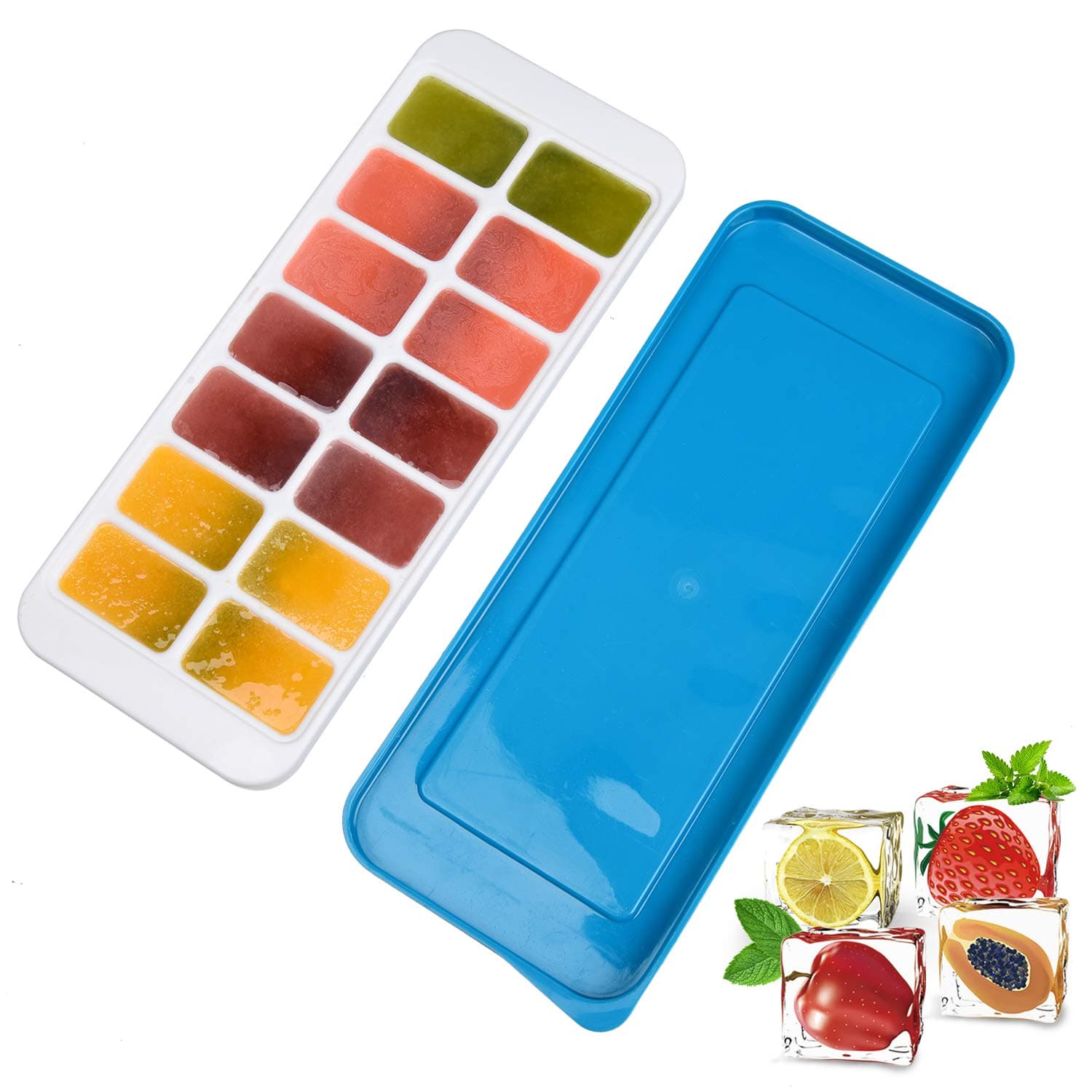 Ice Cube Trays Switch-Release and Flexible Ice Trays with Spill-Resistant Removable Lid,BPA Free and Dishwasher Safe