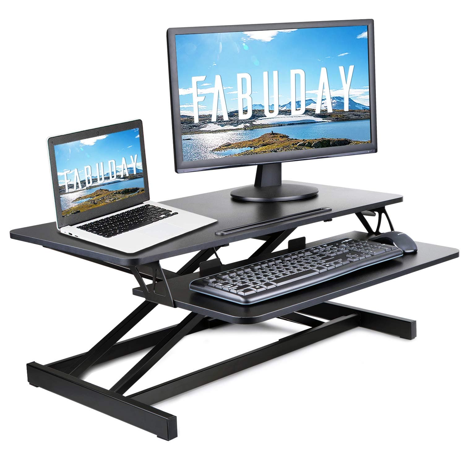 Height Adjustable Standing Desk Converter - 32” Stand Up Computer Workstation - Sit to Stand Desk Riser for Dual Monitors - Black