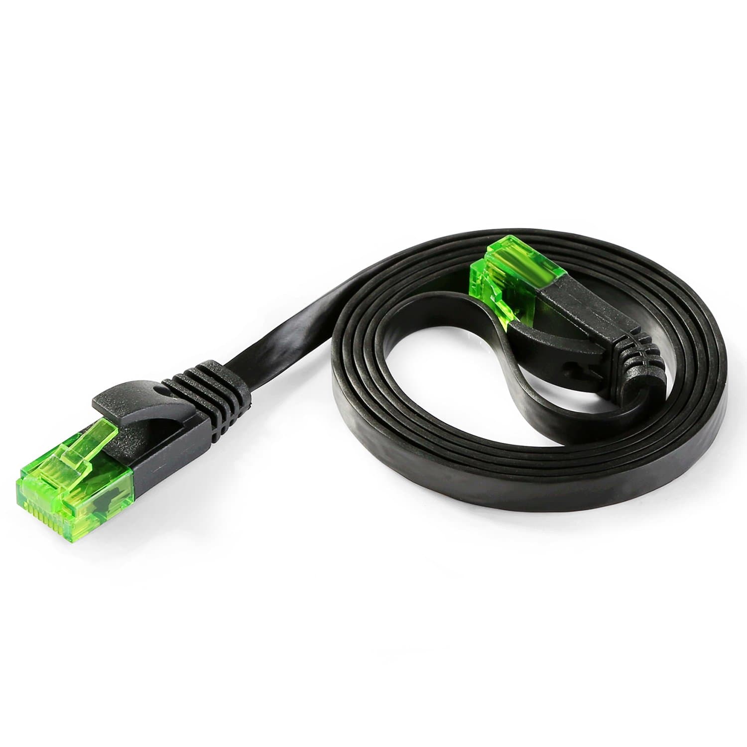 Hexagon Network - Ethernet Cable Cat6 Flat 3ft Black, Network Cable Cat 6 Flat Slim Ethernet Patch Cable, Internet Cable With Snagless Green RJ45 Connectors - 3 Feet Black
