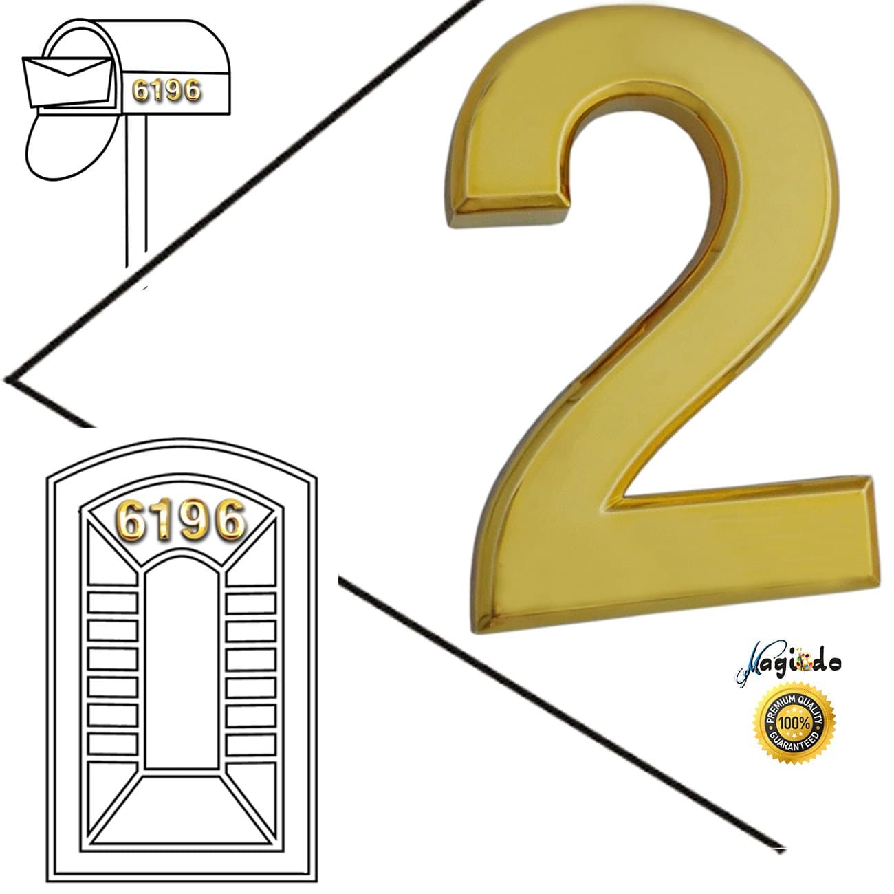Magicdo® 3/pack 2-3/4’’ Golden Modern House Numbers, Modern Mailbox Number Sticker, 3D Shining Reflective Number, Self-Stick Number, Floating Appearance Number, Golden House Number Signs (2)