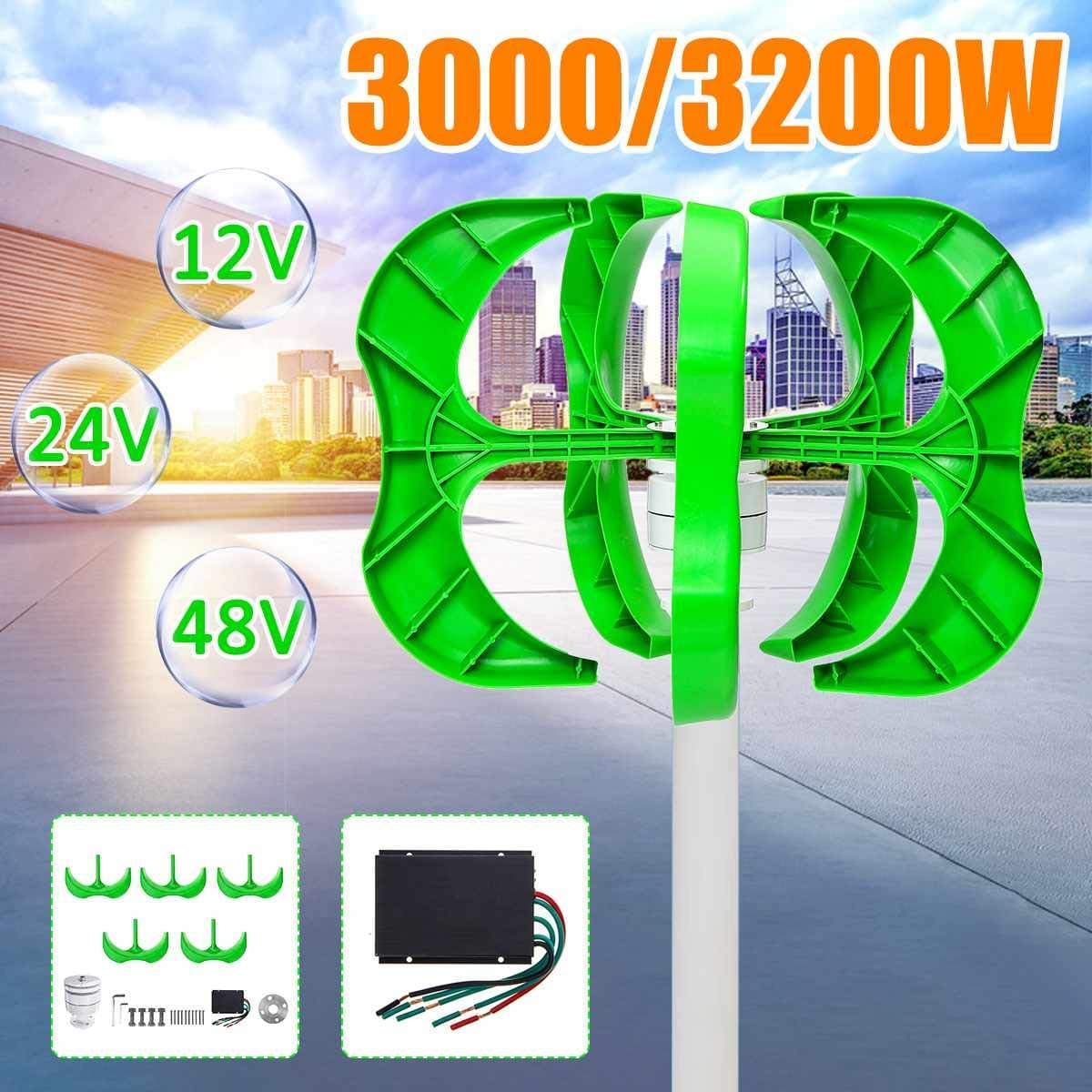 XDDWD Wind Generator, 3200W / 3000W Wind Generator 5-Blade Generator 12/24/48V Lantern Wind Turbines Vertical axis for street lighting in household + controller, 3000w,48v