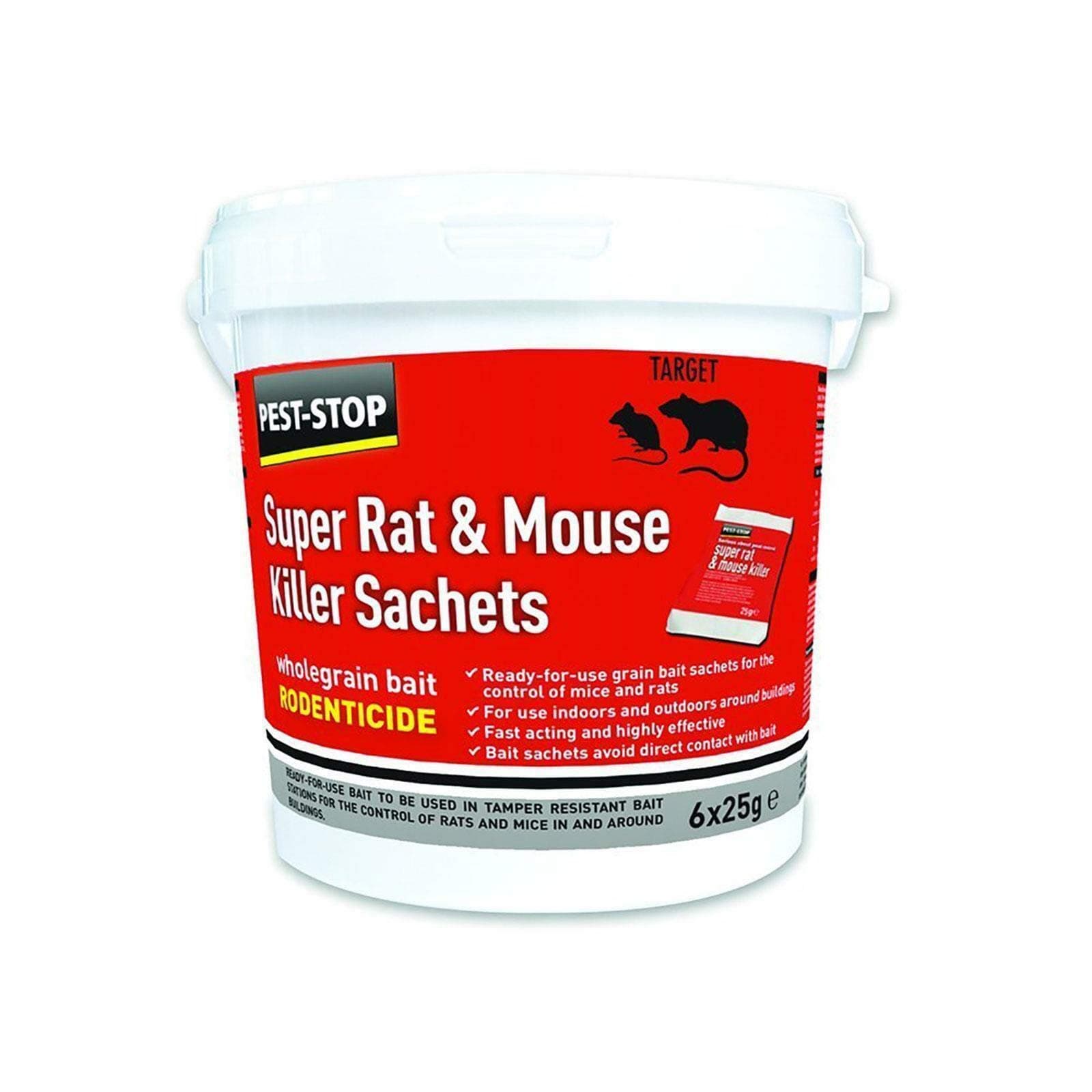 Pump Gun High Performance Pest-Stop Super Rat and Mouse Killer Sachets Wholegrain Bait, 6 x 25g