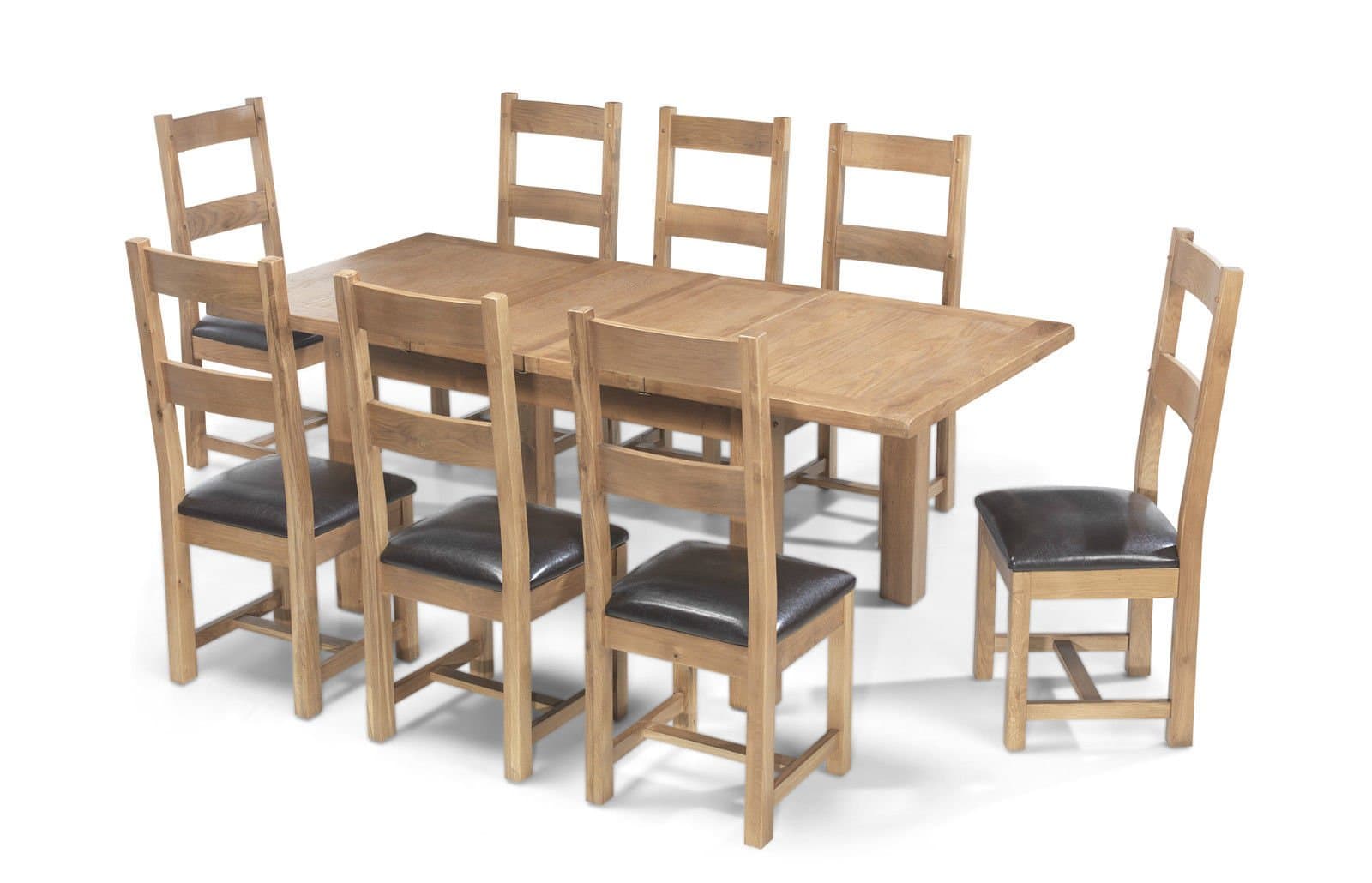 AYLESBURY Solid Wood Rustic Oak Large Extending Dining Table 8 Chairs, Natural Oak, H 77 x W 132 x D 90 cm