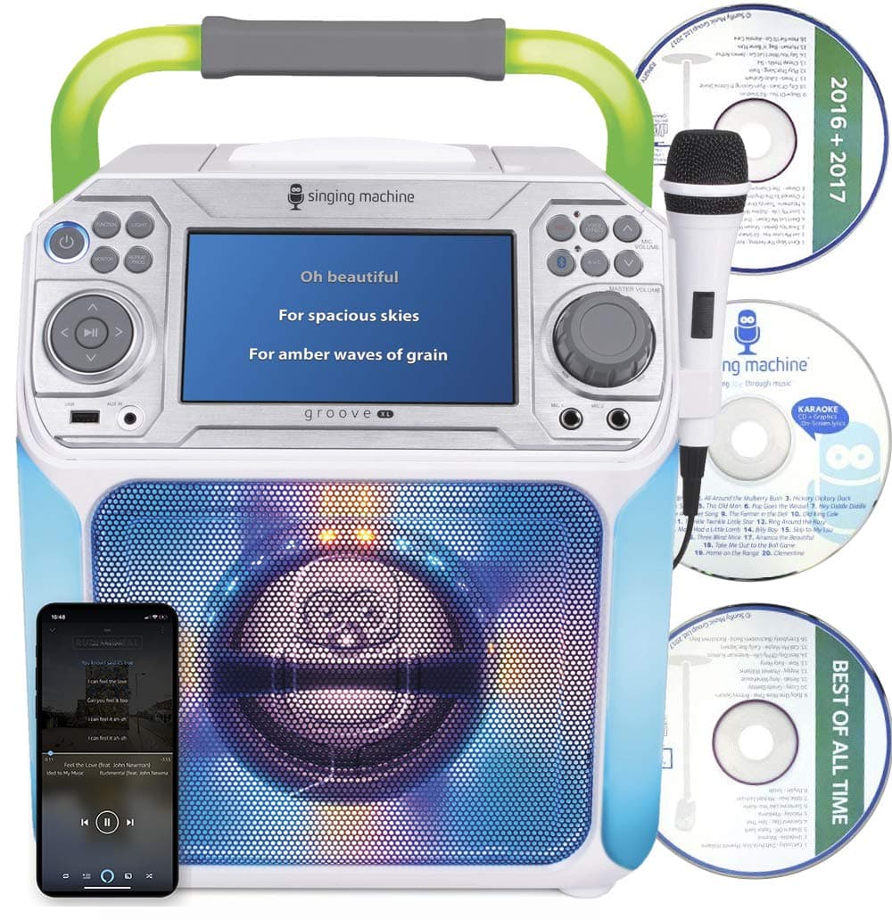 Singing Machine STVG782W CD Bluetooth Karaoke Machine with inbuilt Screen and Mic, White