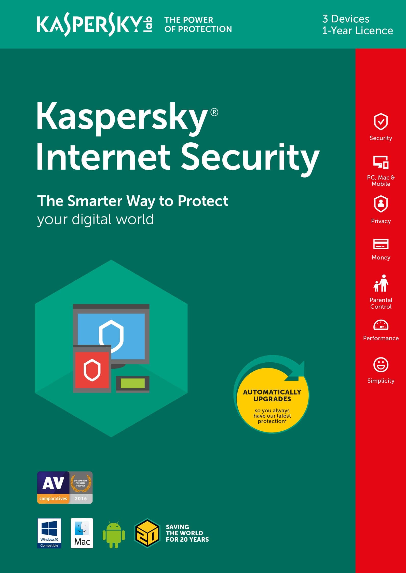 Kaspersky Internet Security 2020 - 3 Devices | 1 Year [PC/Mac/Android | Download