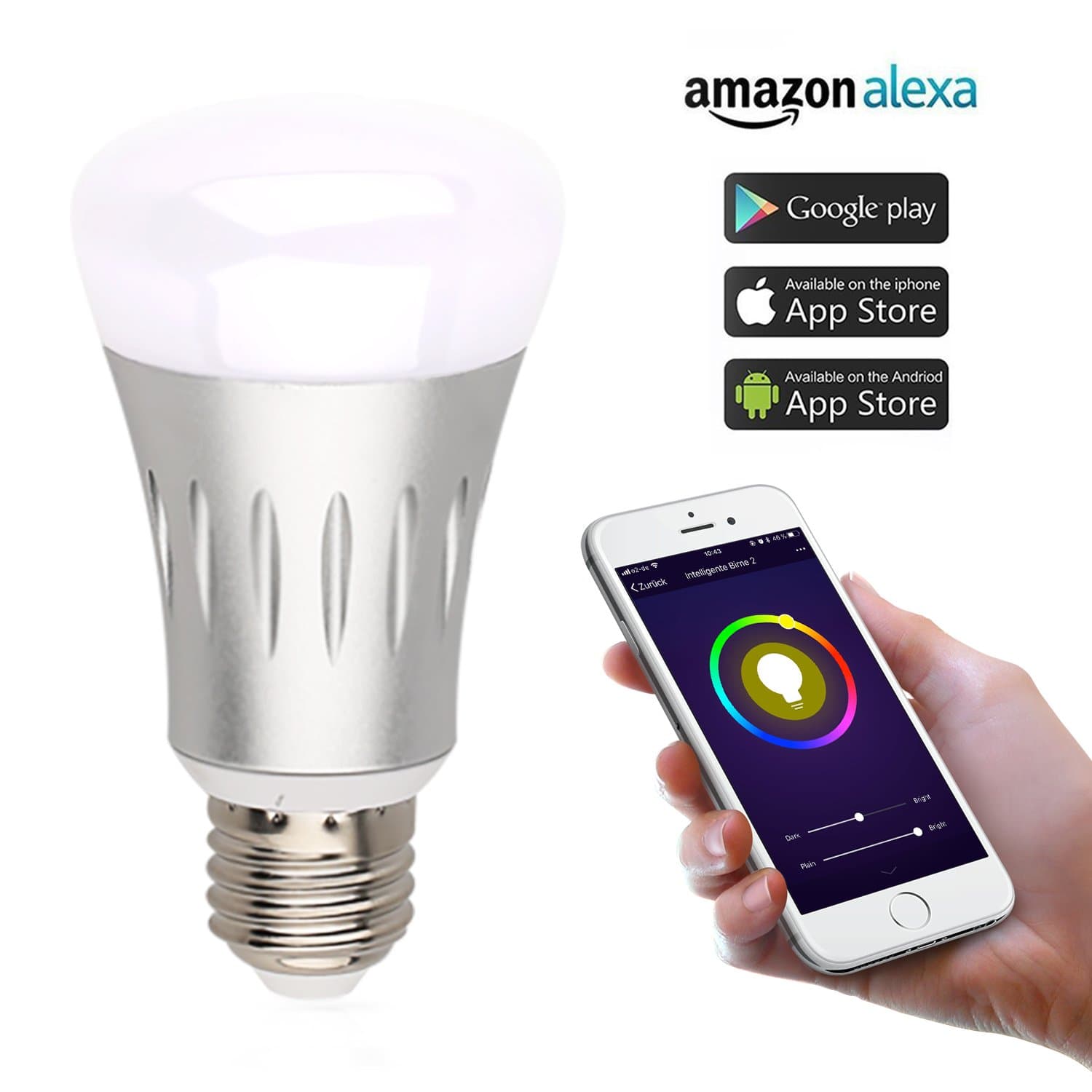 Melostern E27 LED Light Bulb Extension, Dimmable, Warm White Light, Controllable via App – Compatible with Alexa (Echo Echo Dot) [Energy Class A + + [Misc.] 1 Pcs [Energy Class A++]
