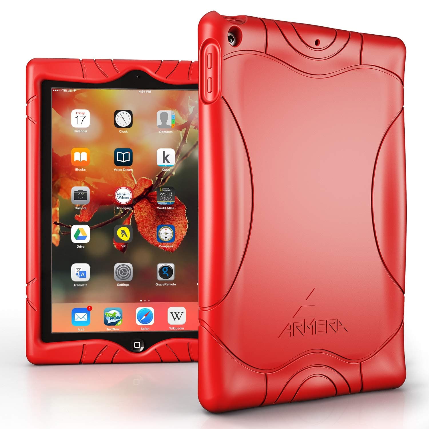 Armera iPad 9.7 2018 2017 Case - [Wave Bumper Series] Light Weight Anti Slip Kids Friendly Shock Proof Silicone Protective Cover for iPad 6th / 5th Gen, Red