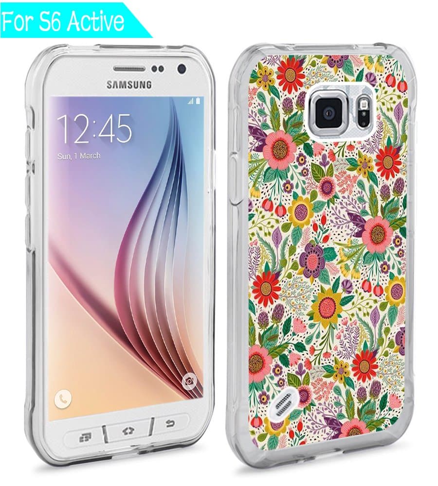 S6 Active Case Floral,Ecute S6 Active Soft Slim Flexible Clear Rubber Side + Style Hard Back Case for Samsung Galaxy S6 Active - Fresh Flowers