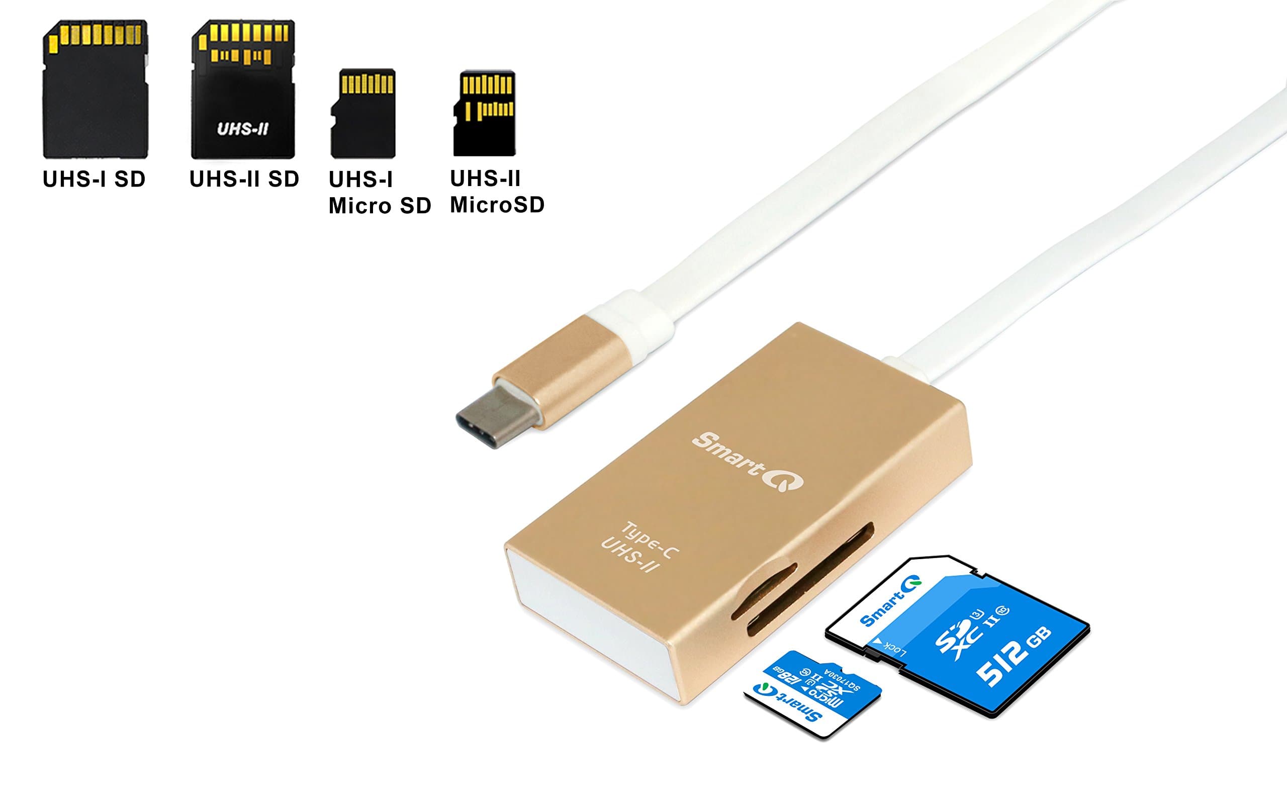 SmartQ C365 UHS-II SD 4.0 Type C Multi-Slot Card Reader, Supports MicroSDXC, MicroSDHC, MicroSD, SDXC and SD for Windows/Mac OS X and Android (Gold)